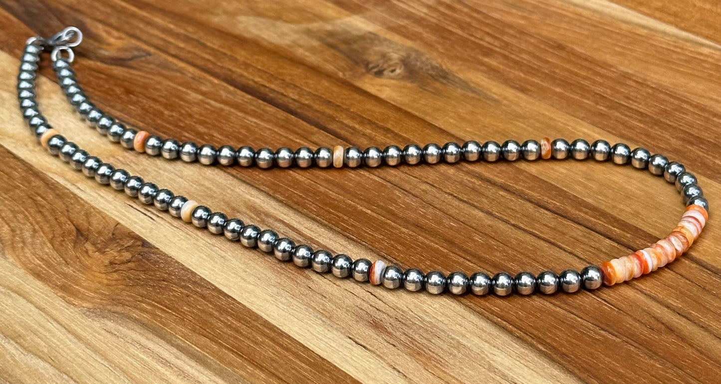 16 Inch Navajo Style Pearls and Spiny Necklace