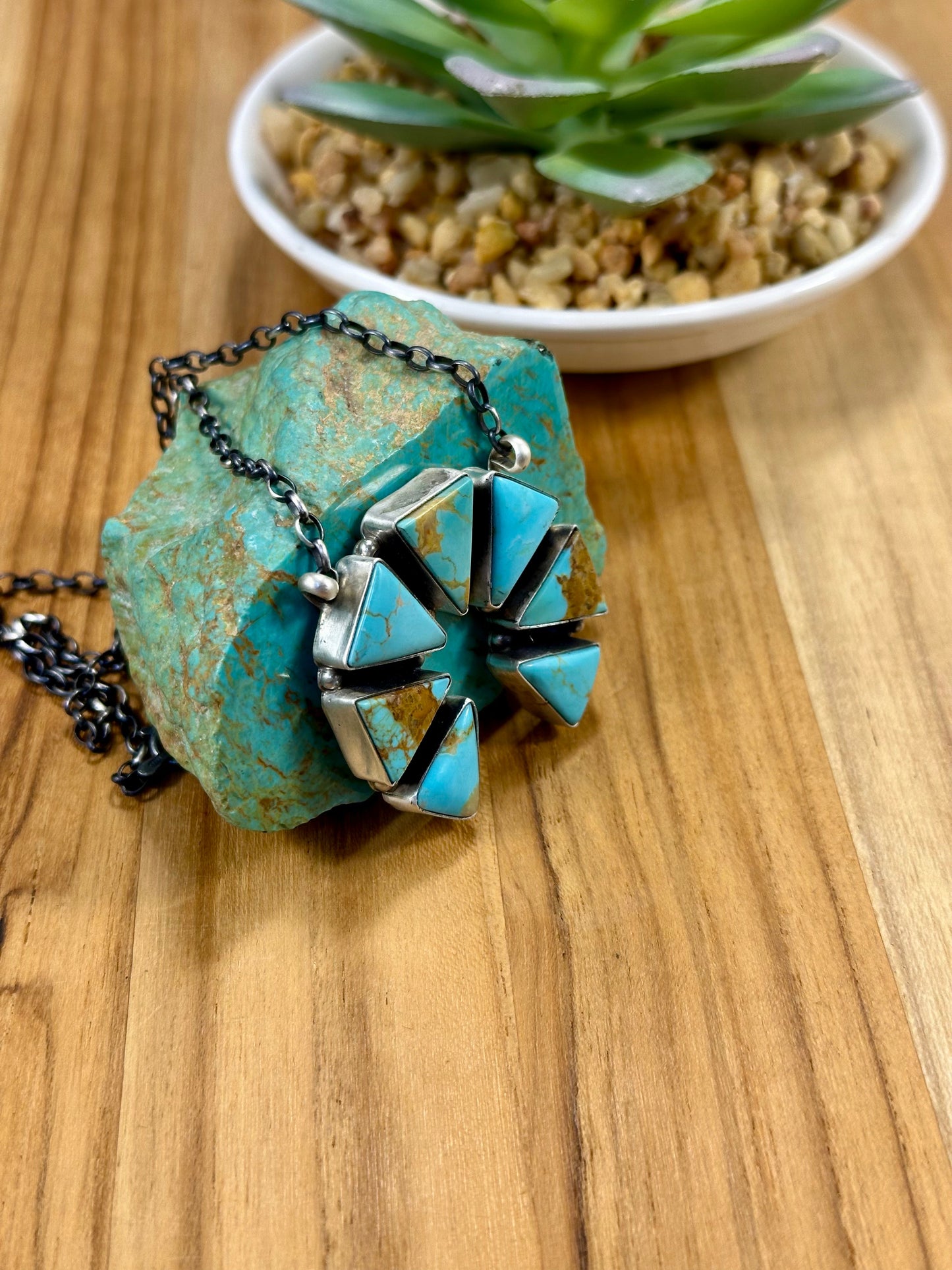 Kingman Turquoise Naja Triangle Sterling Silver Pendant Necklace