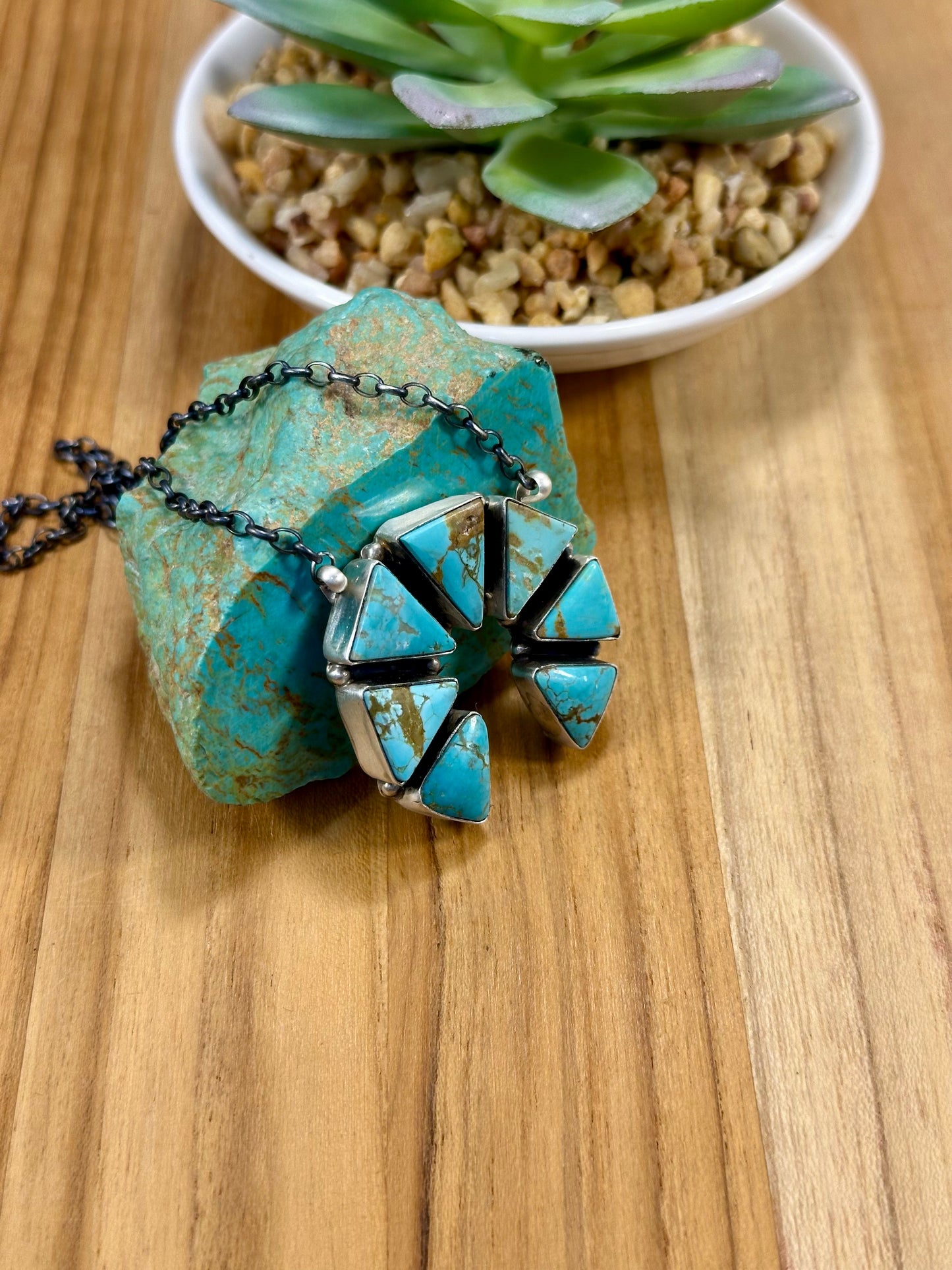 Kingman Turquoise Naja Triangle Sterling Silver Pendant Necklace