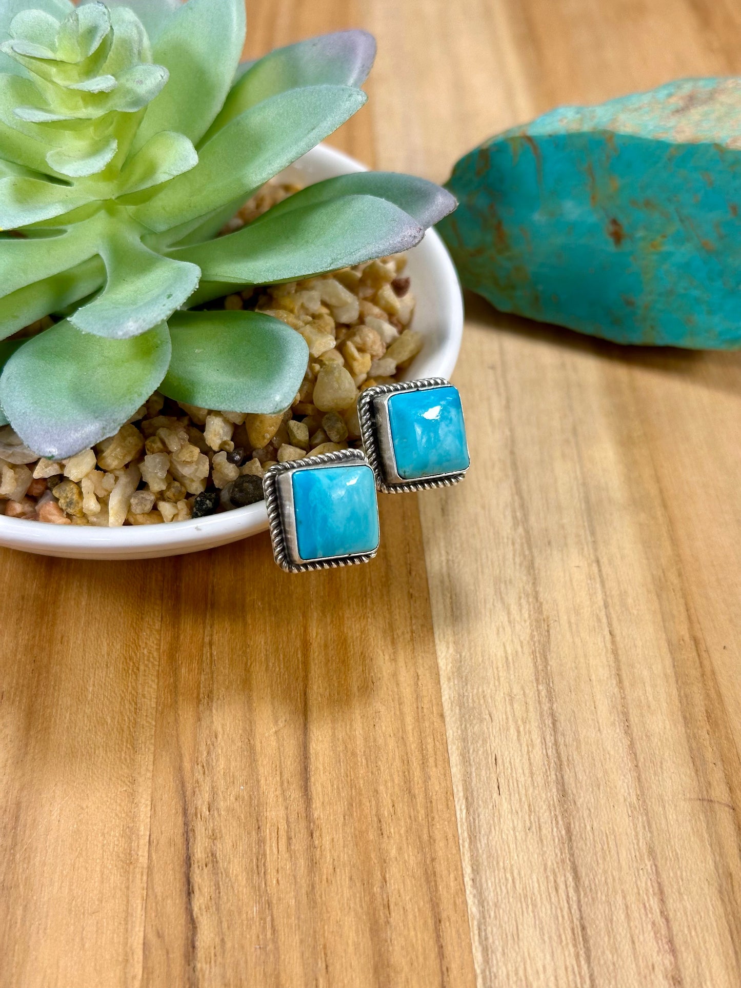 Kingman Turquoise Square Sterling Silver Stud Earrings