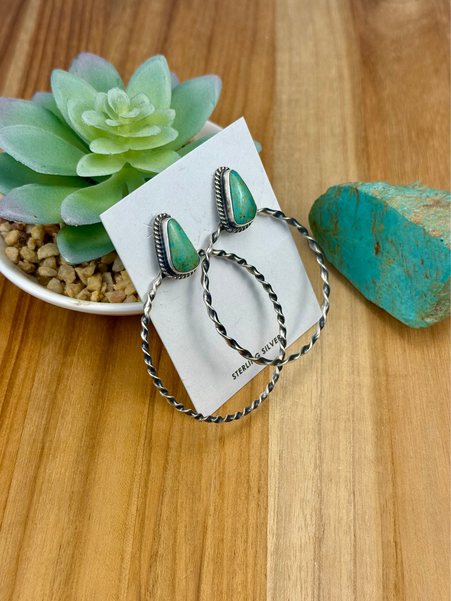 Kingman Turquoise Hoop Sterling Earrings