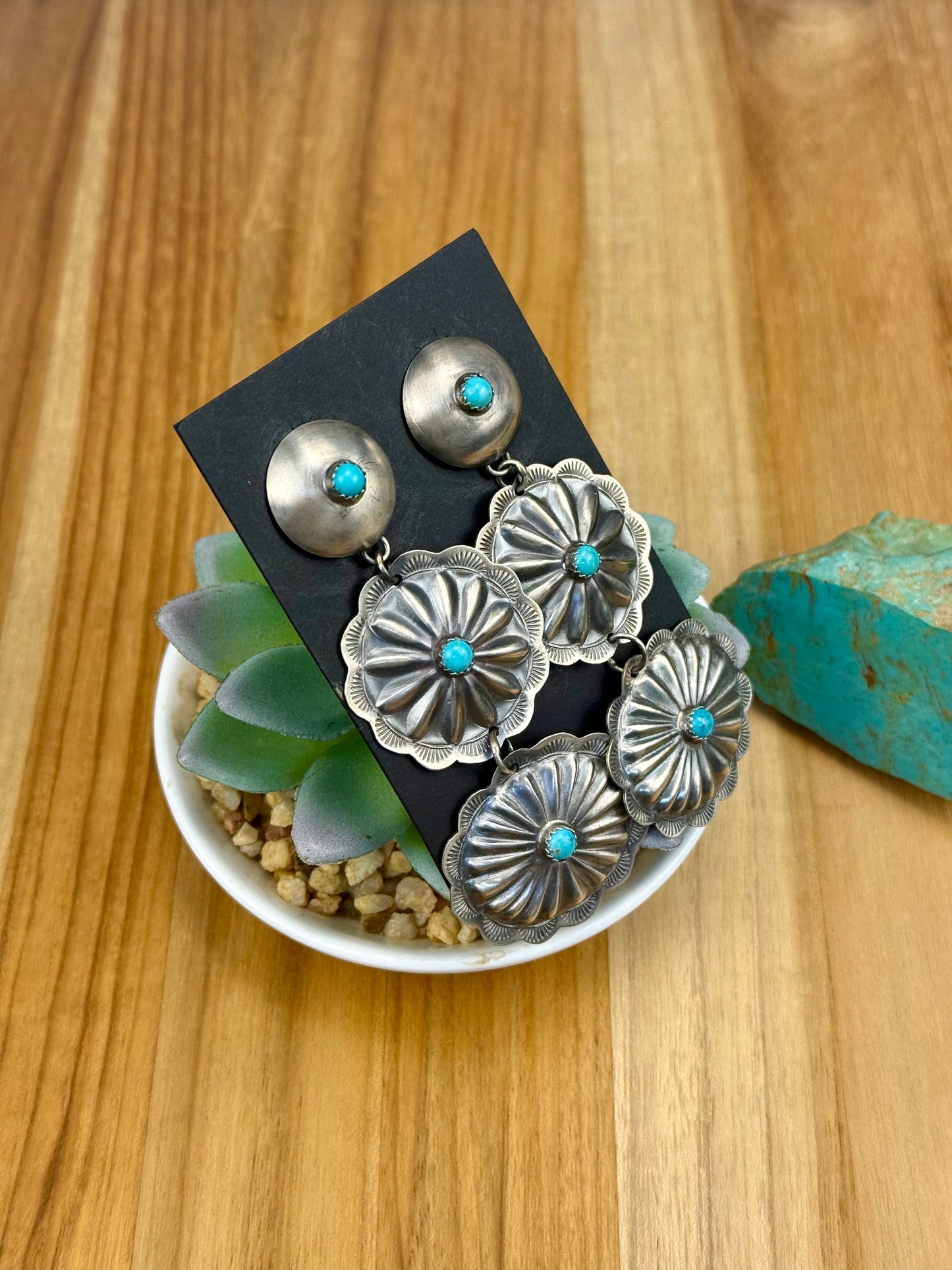 Kingman Turquoise Sterling Concho Earrings
