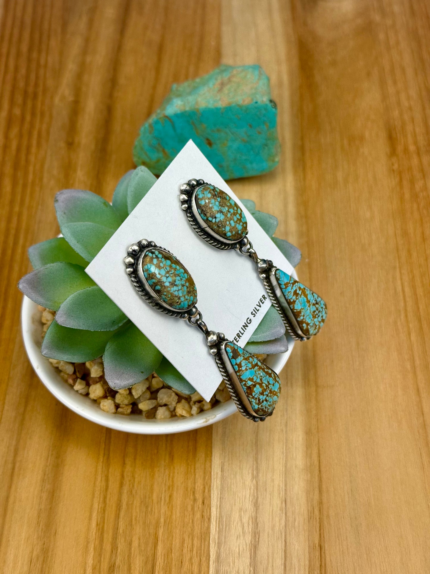 #8 Turquoise Sterling 2 Stone Earrings