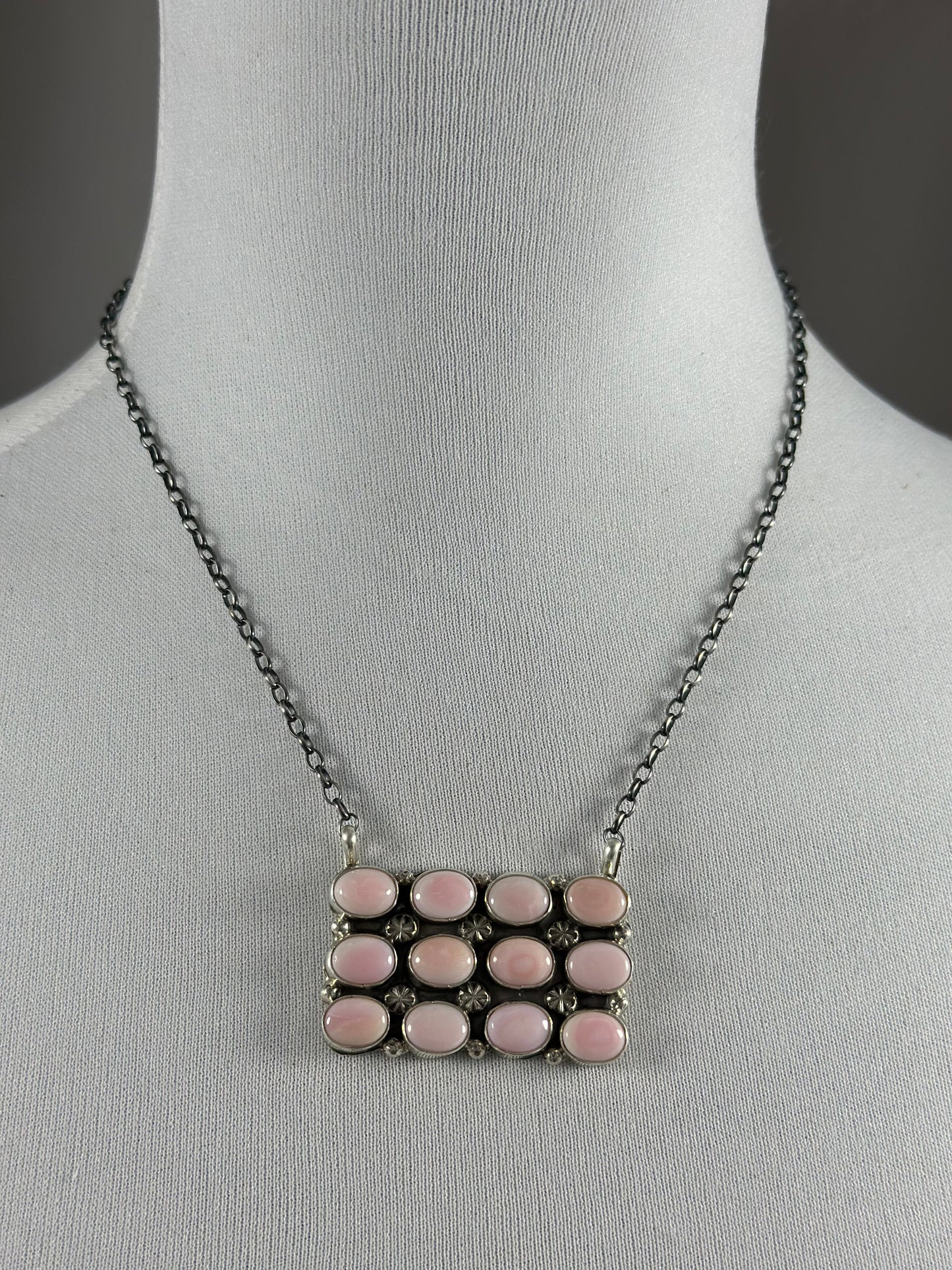 Pink Conch Cluster Sterling Silver Necklace
