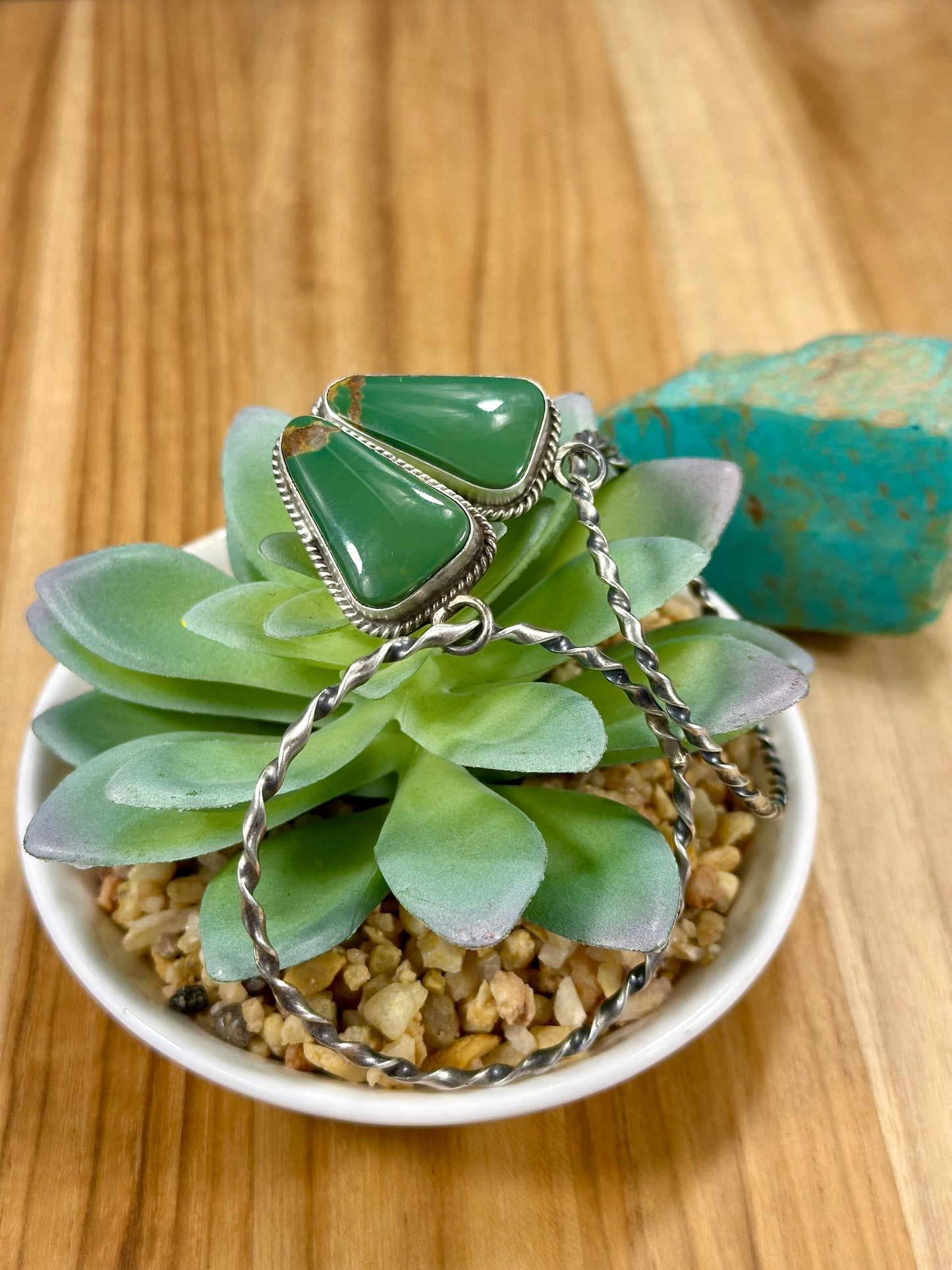 Kingman Turquoise Triangle & Sterling Silver Dangle Hoop Earrings