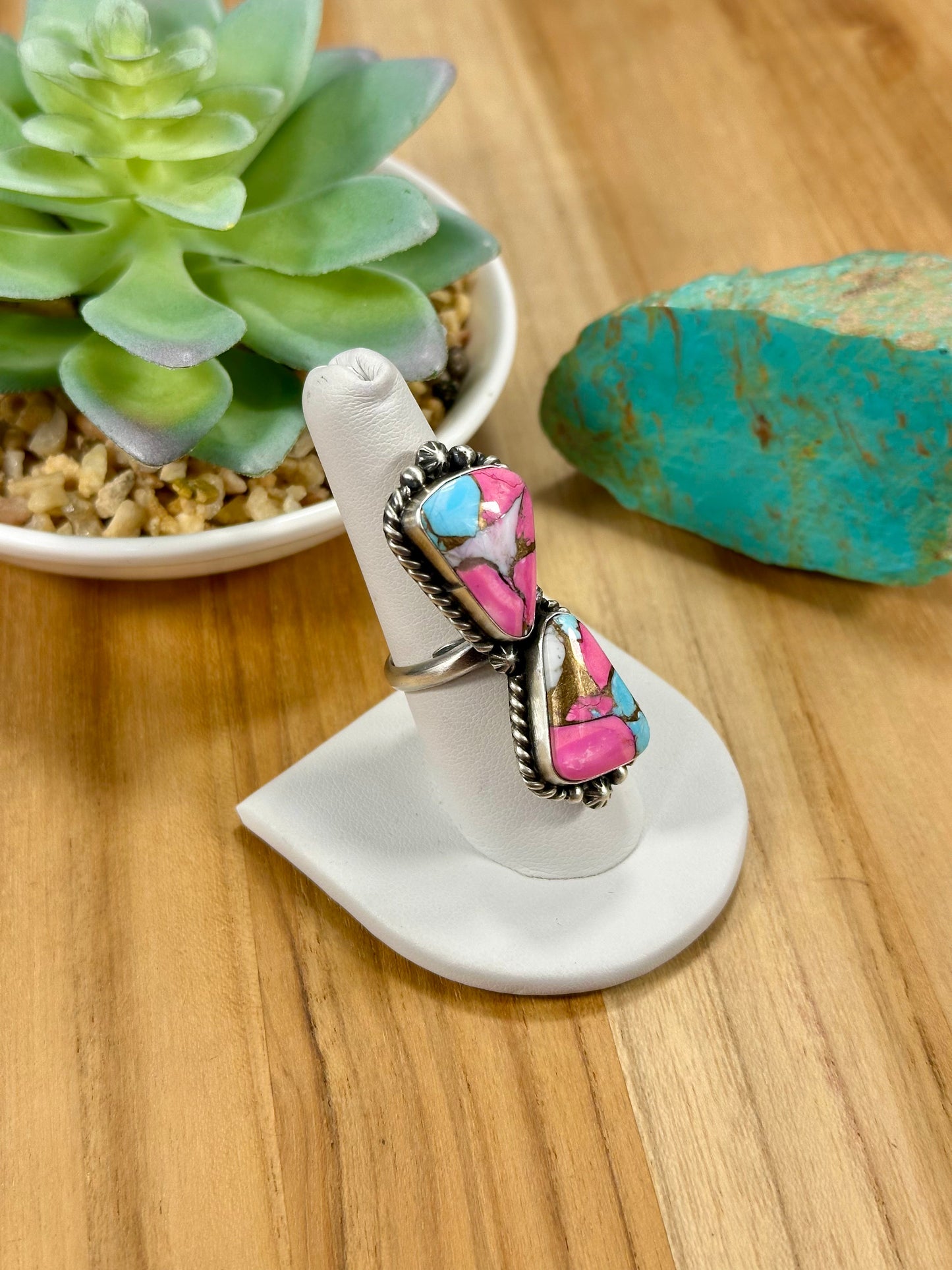 Cotton Candy 2 Stone Sterling Silver Ring