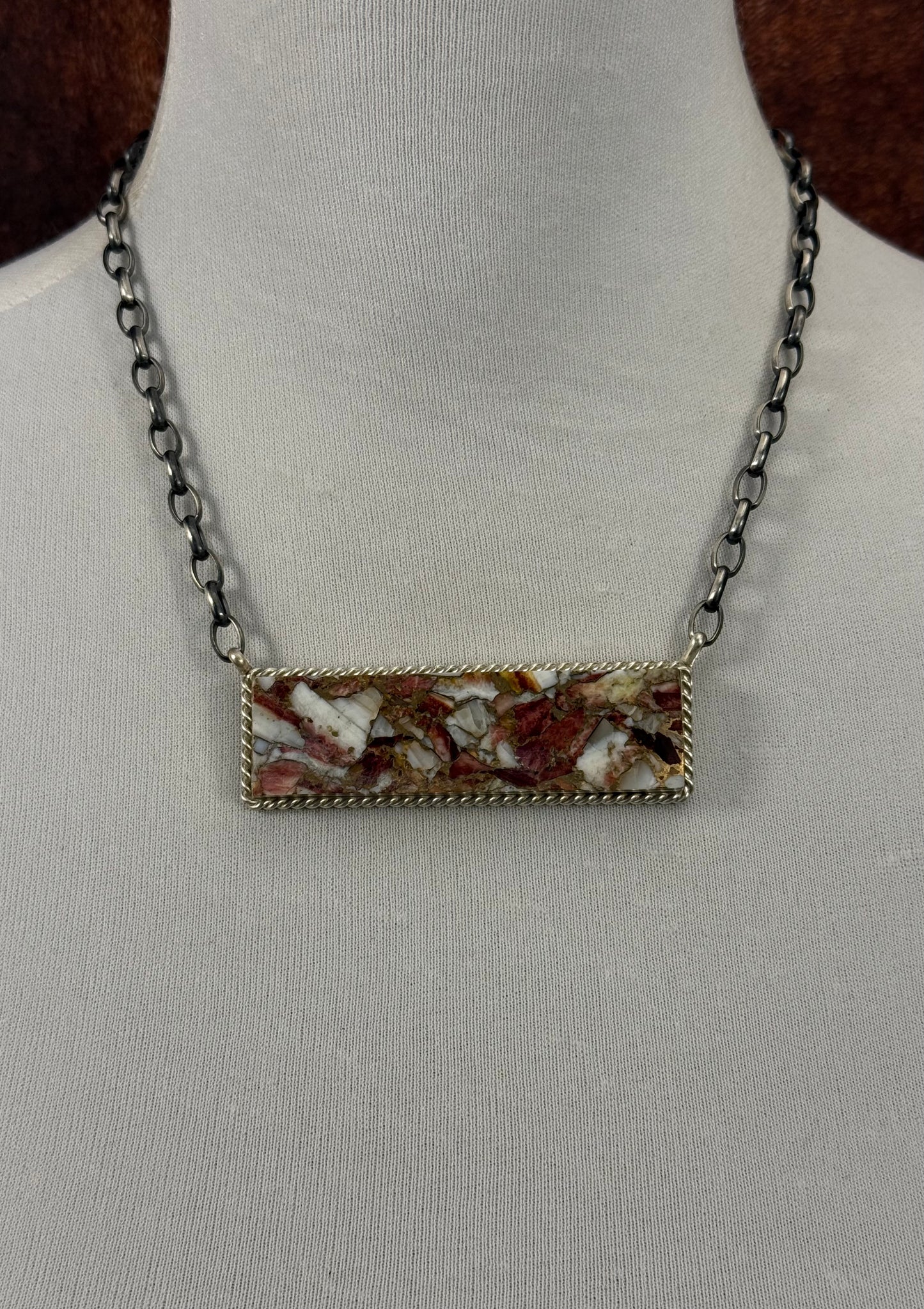 Spiny Bronze Sterling Bar Necklace