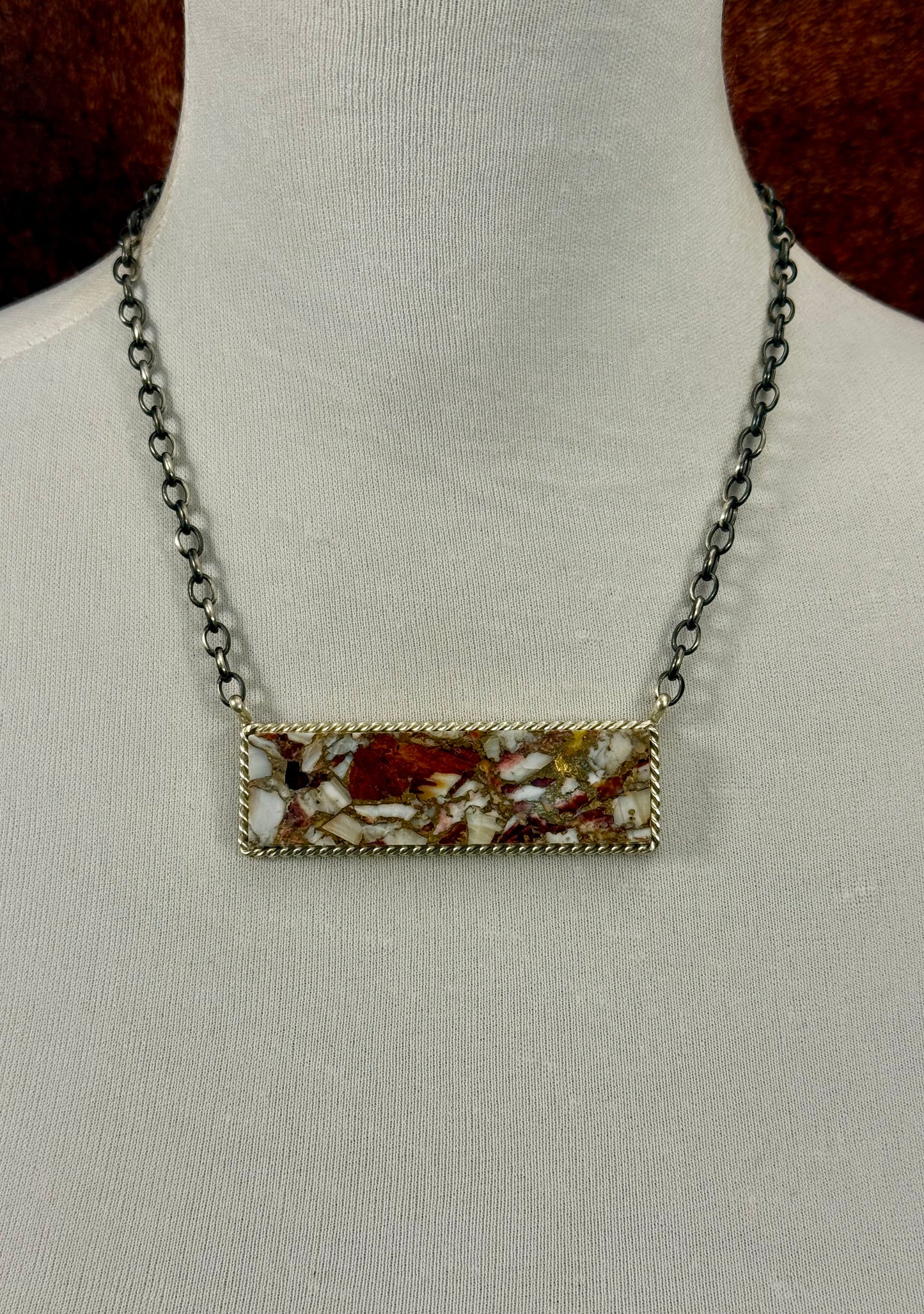 Spiny Bronze Sterling Bar Necklace