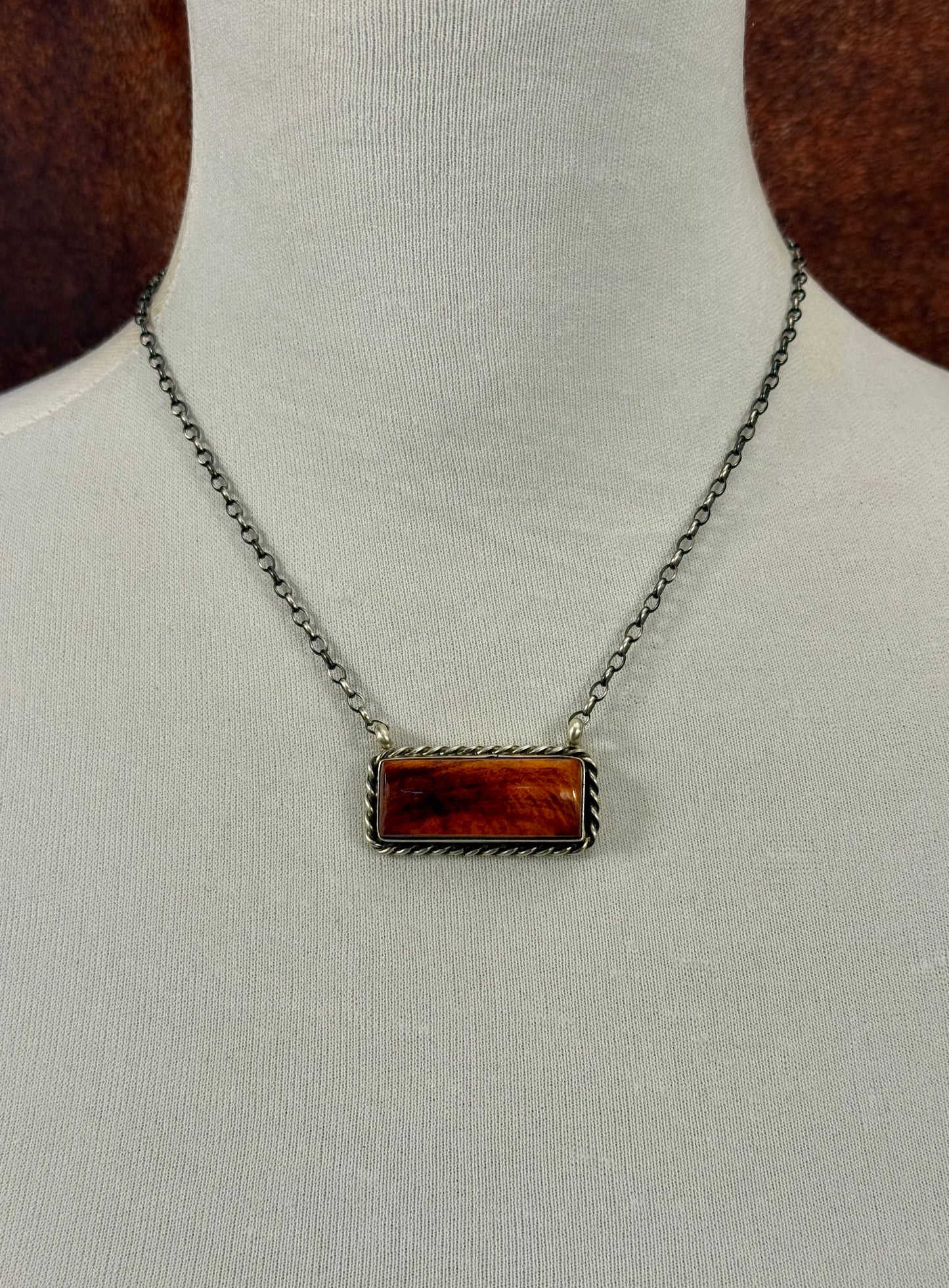 Orange Spiny Sterling Bar Necklace