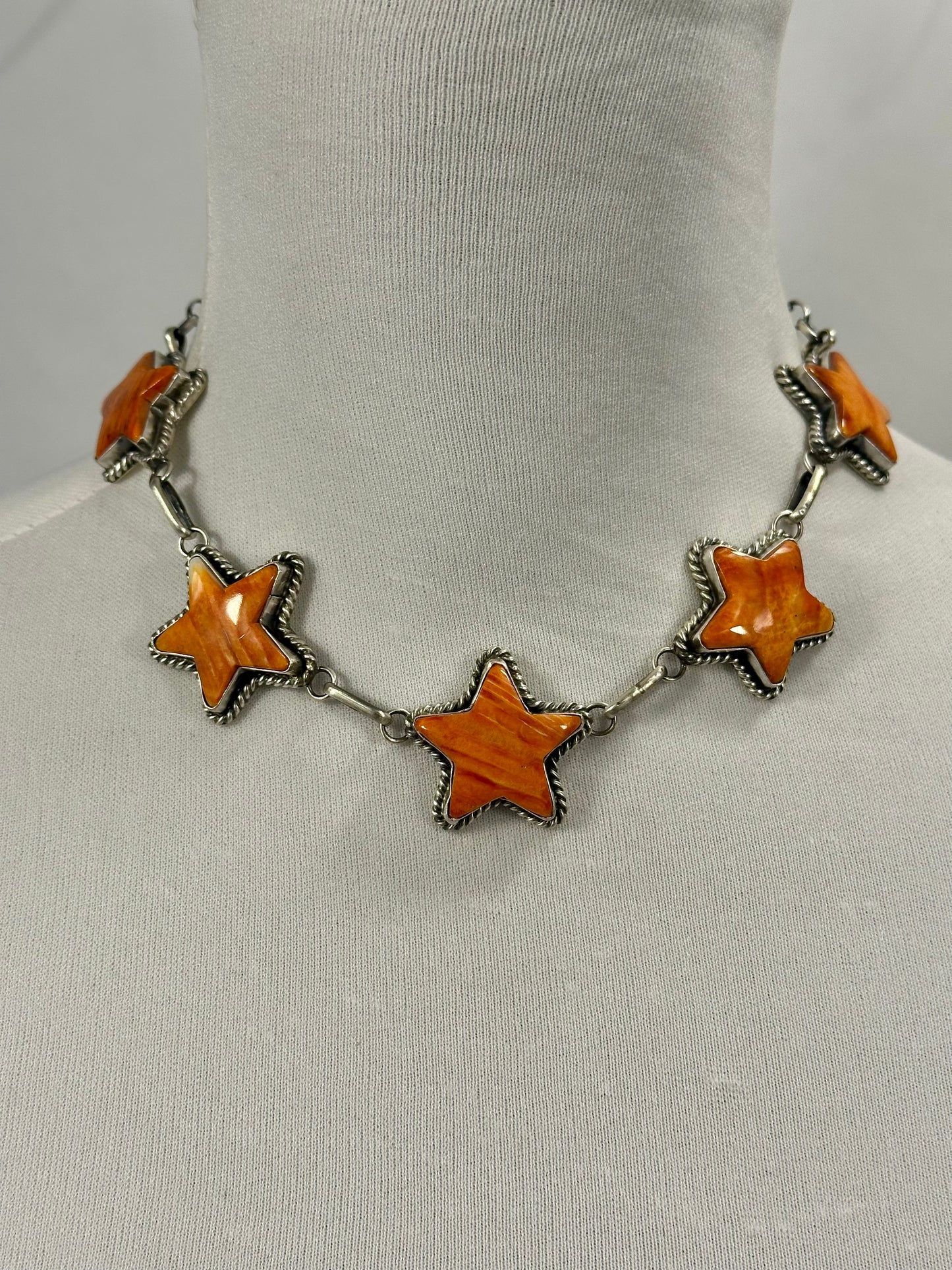 Orange Spiny Star Pendant Choker Necklace