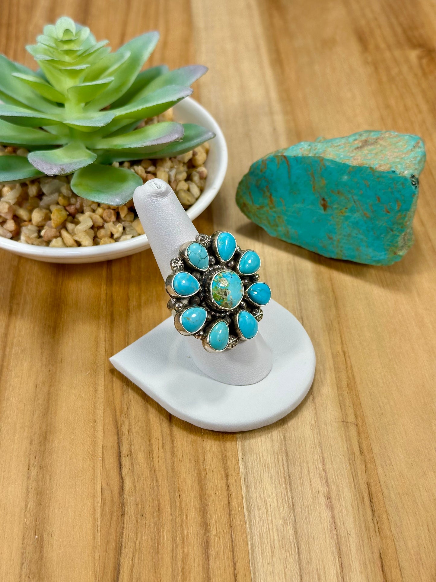 Kingman Turquoise Floral Sterling Silver Ring