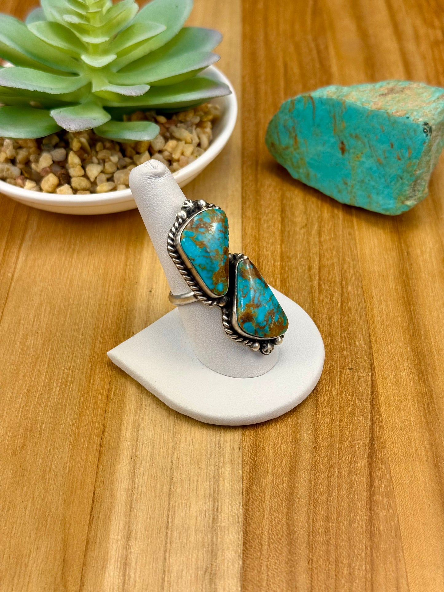 Kingman Turquoise 2 Stone Sterling Ring