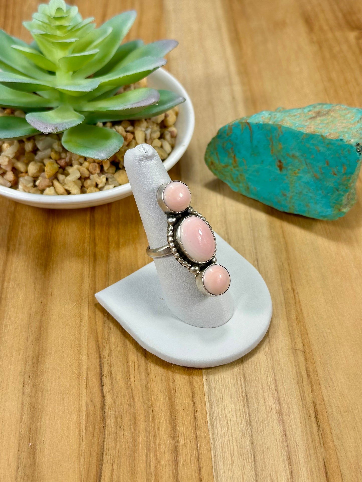 Pink Conch 3 Stone Sterling Silver Ring