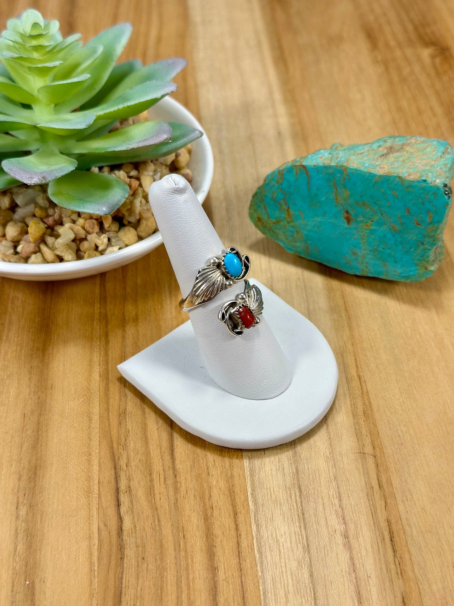 Kingman Turquoise & Coral Sterling Silver Ring