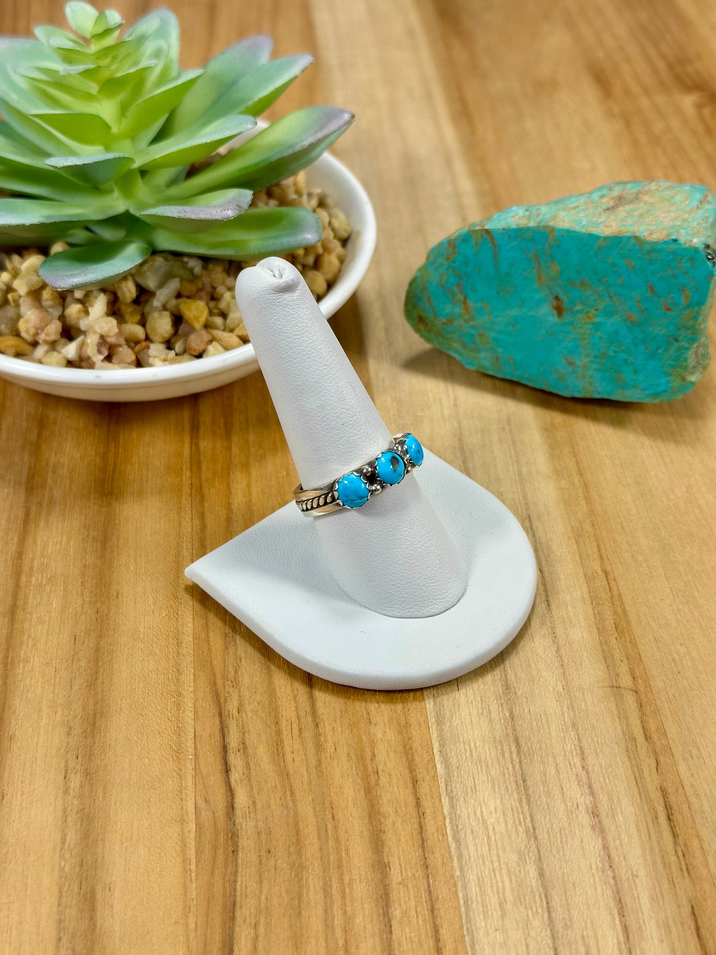 Kingman Turquoise 3 Stone Sterling Silver Ring