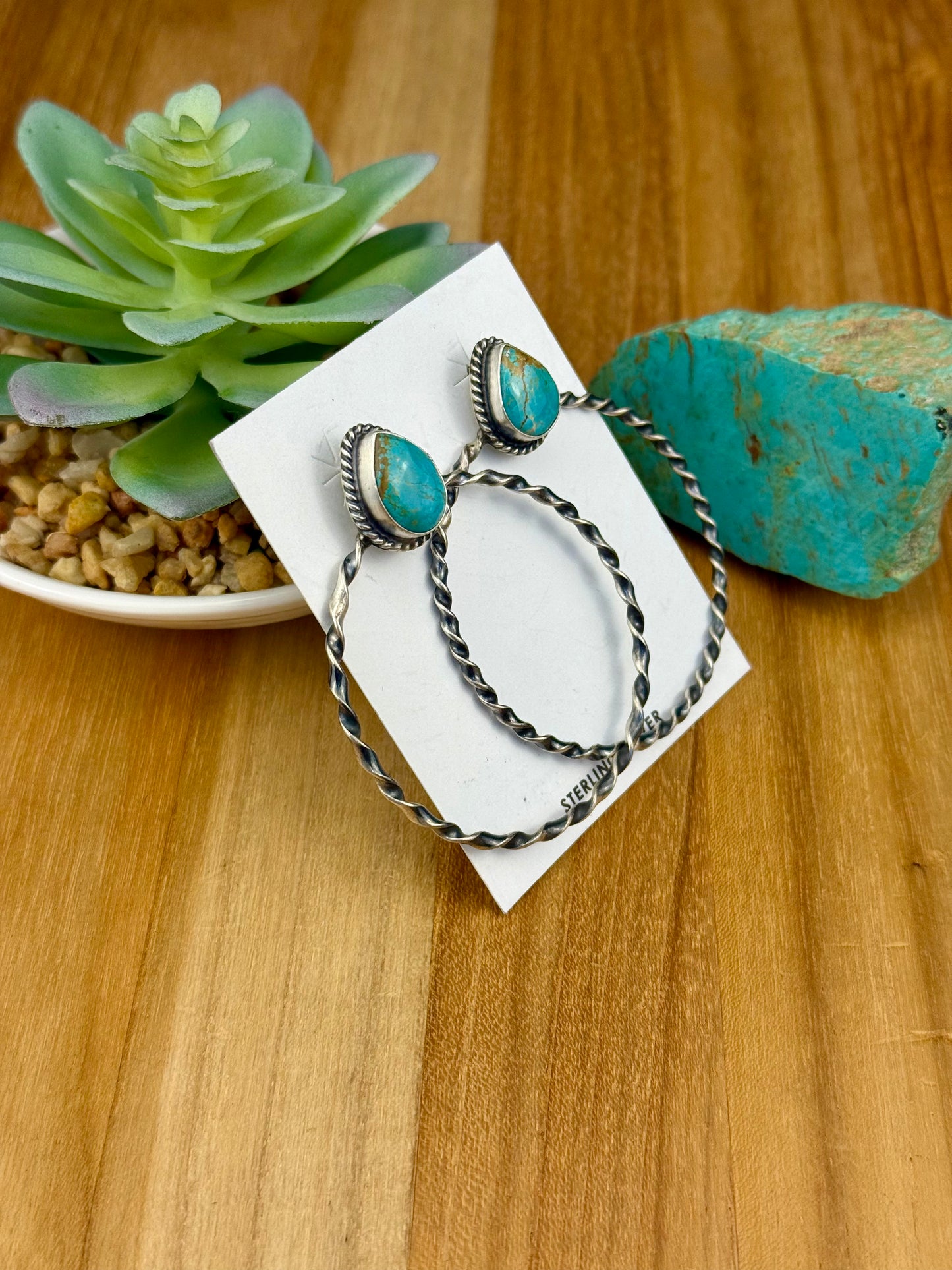 Kingman Turquoise Teardrop Hoop Earrings