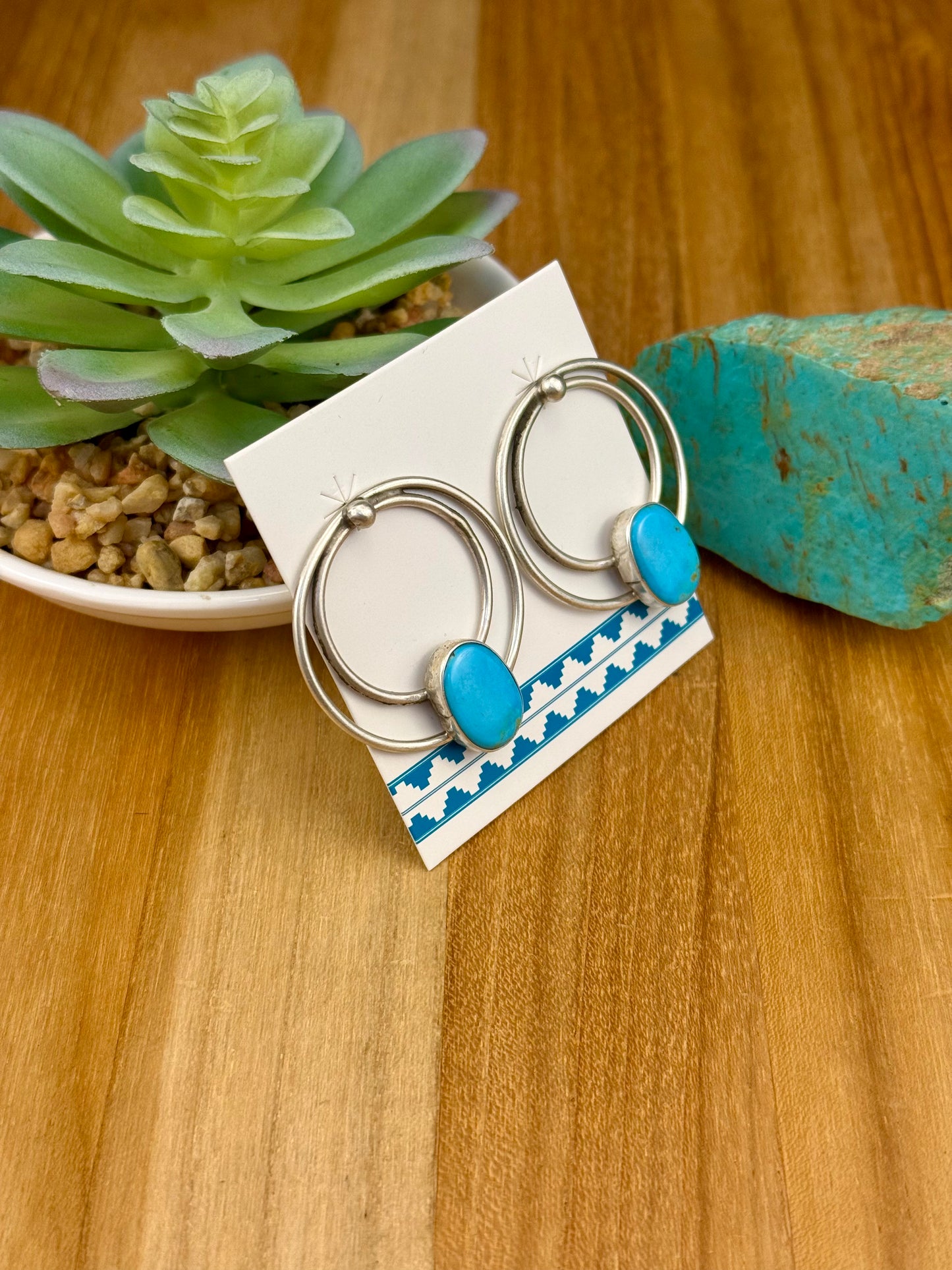 Kingman Turquoise Sterling Hoop Earrings