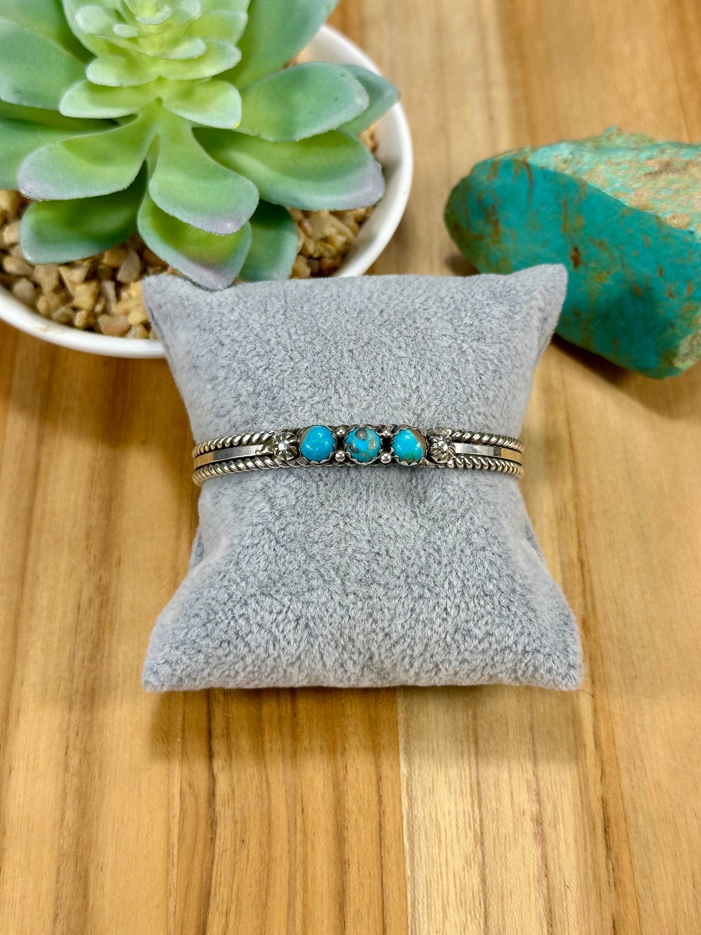 Kingman Turquoise 3 Stone Row Cuff Bracelet