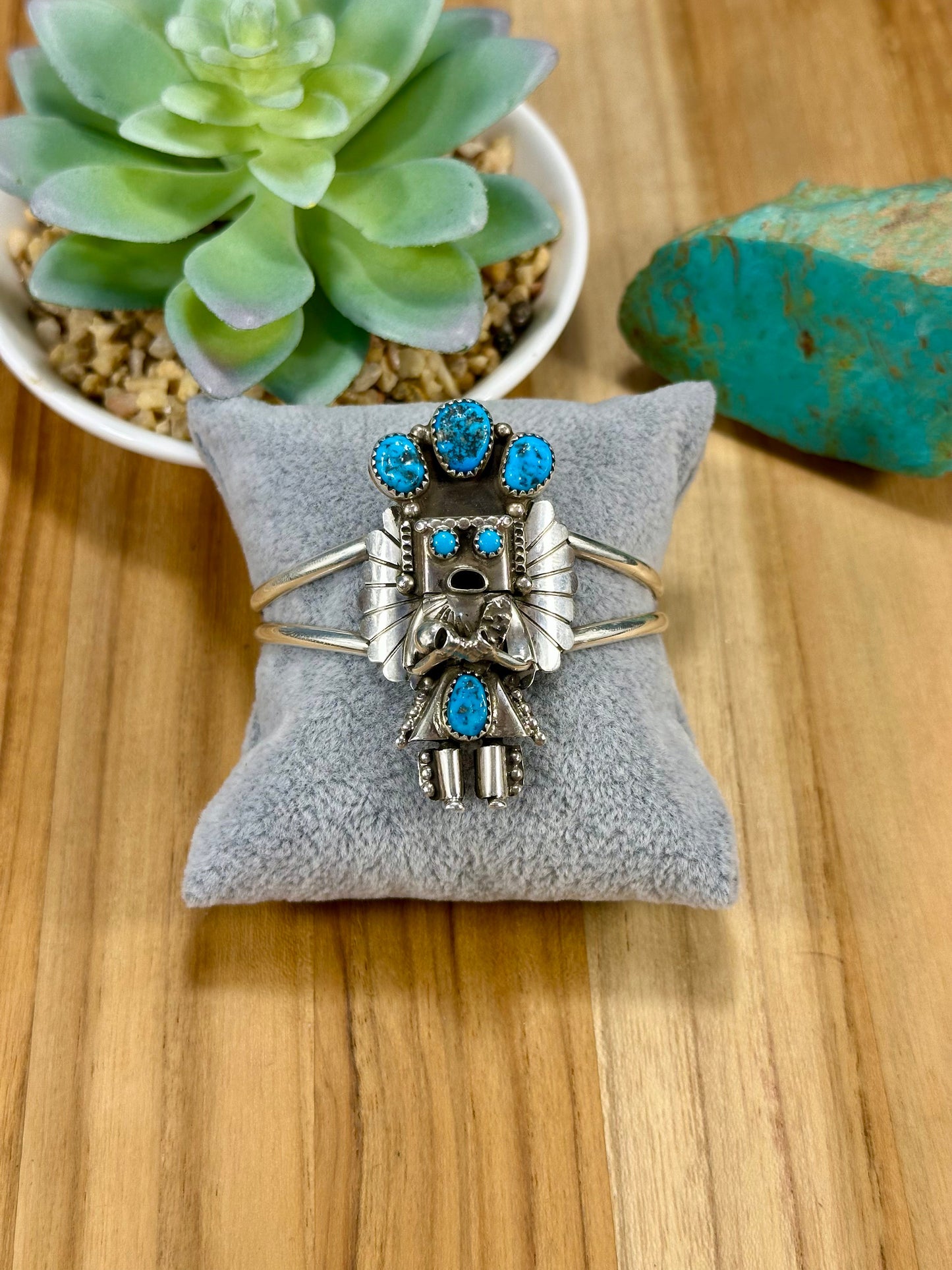 Kingman Turquoise Kachina Sterling Silver Cuff