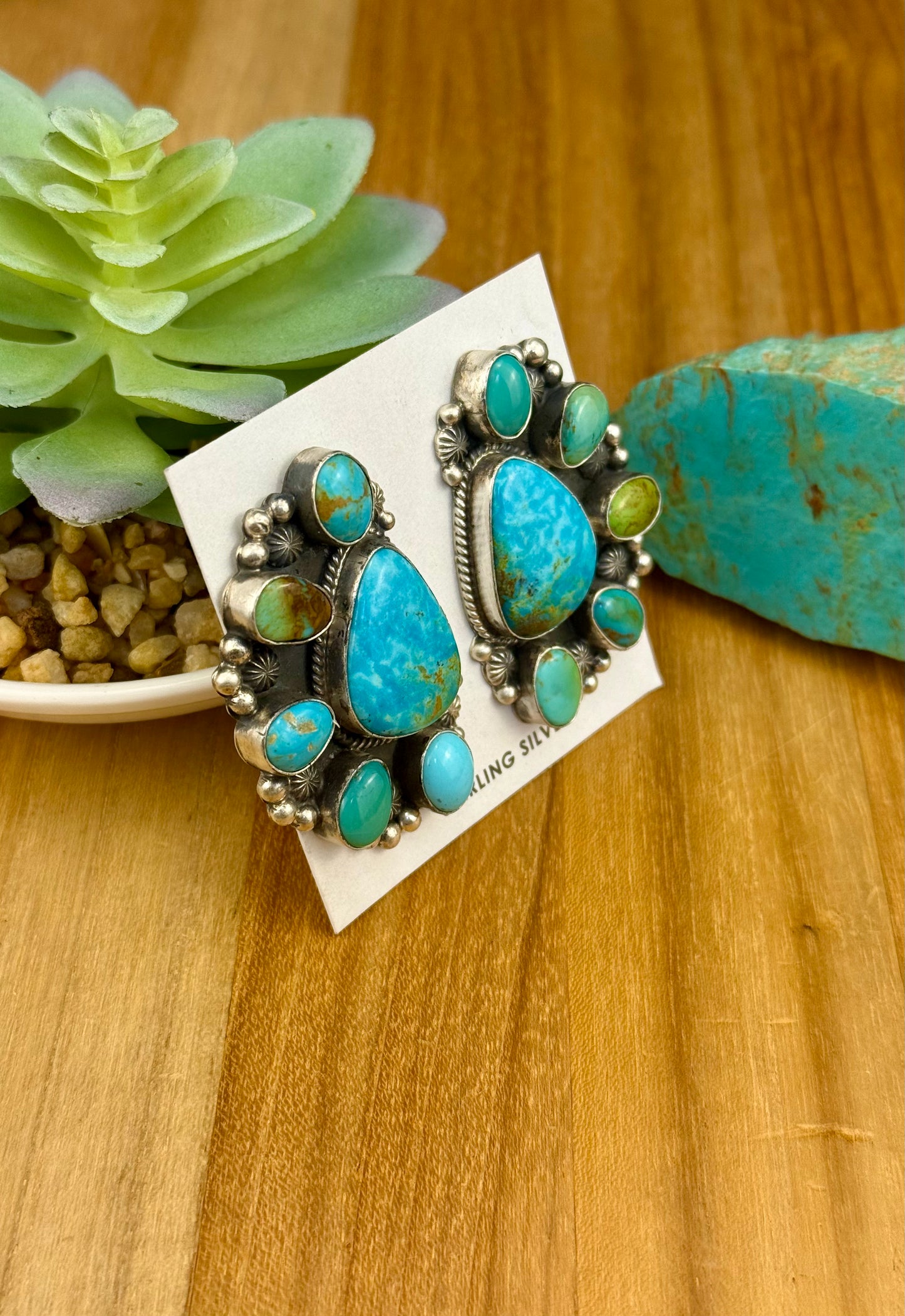 Kingman Turquoise Half Cluster Earrings
