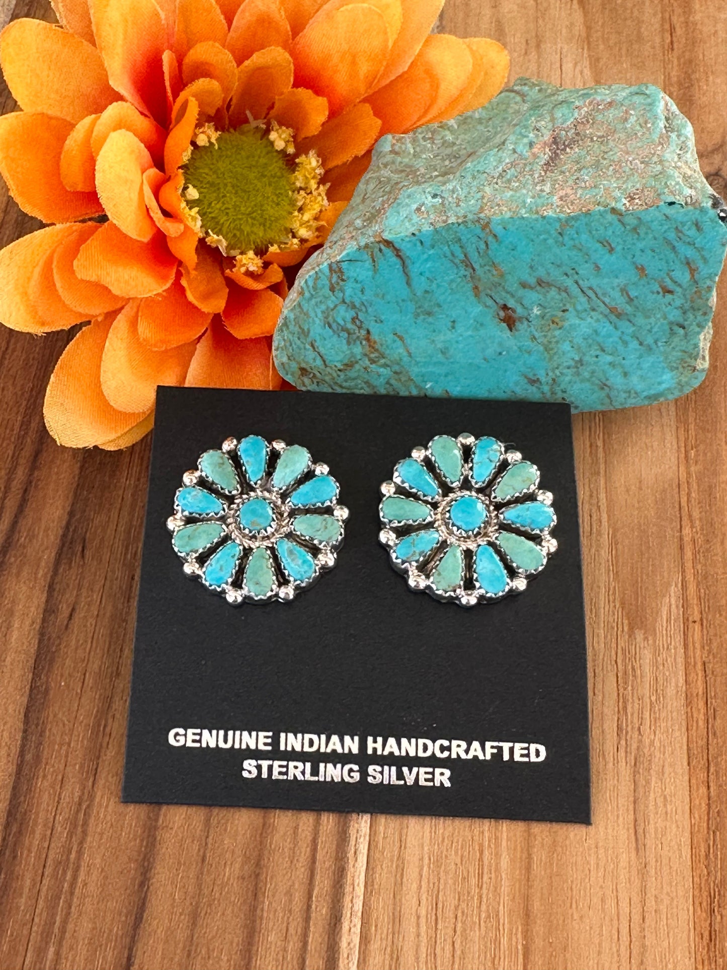 Kingman Turquoise Floral Cluster Stud Earrings