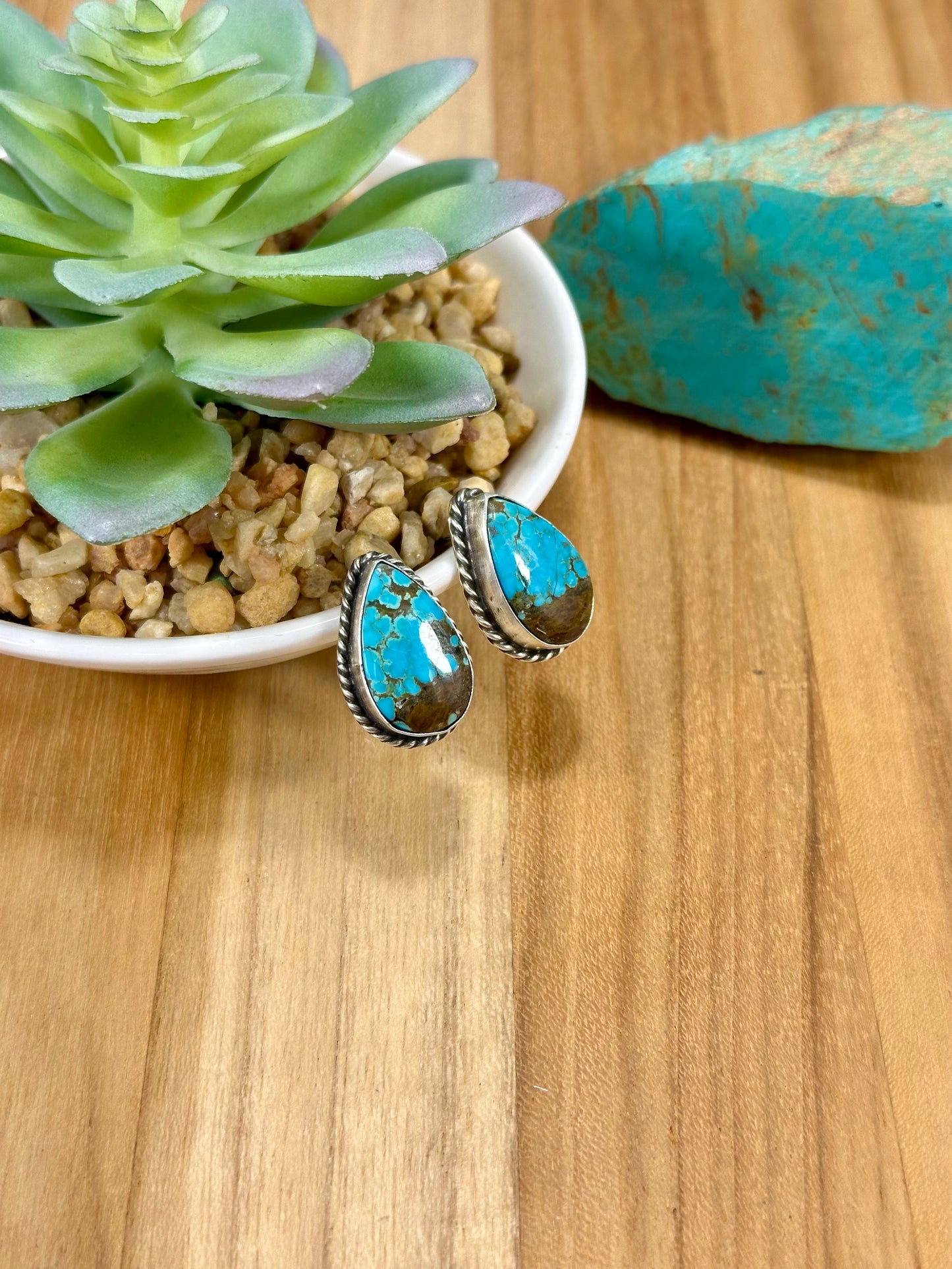#8 Turquoise Teardrop Sterling Silver Earrings