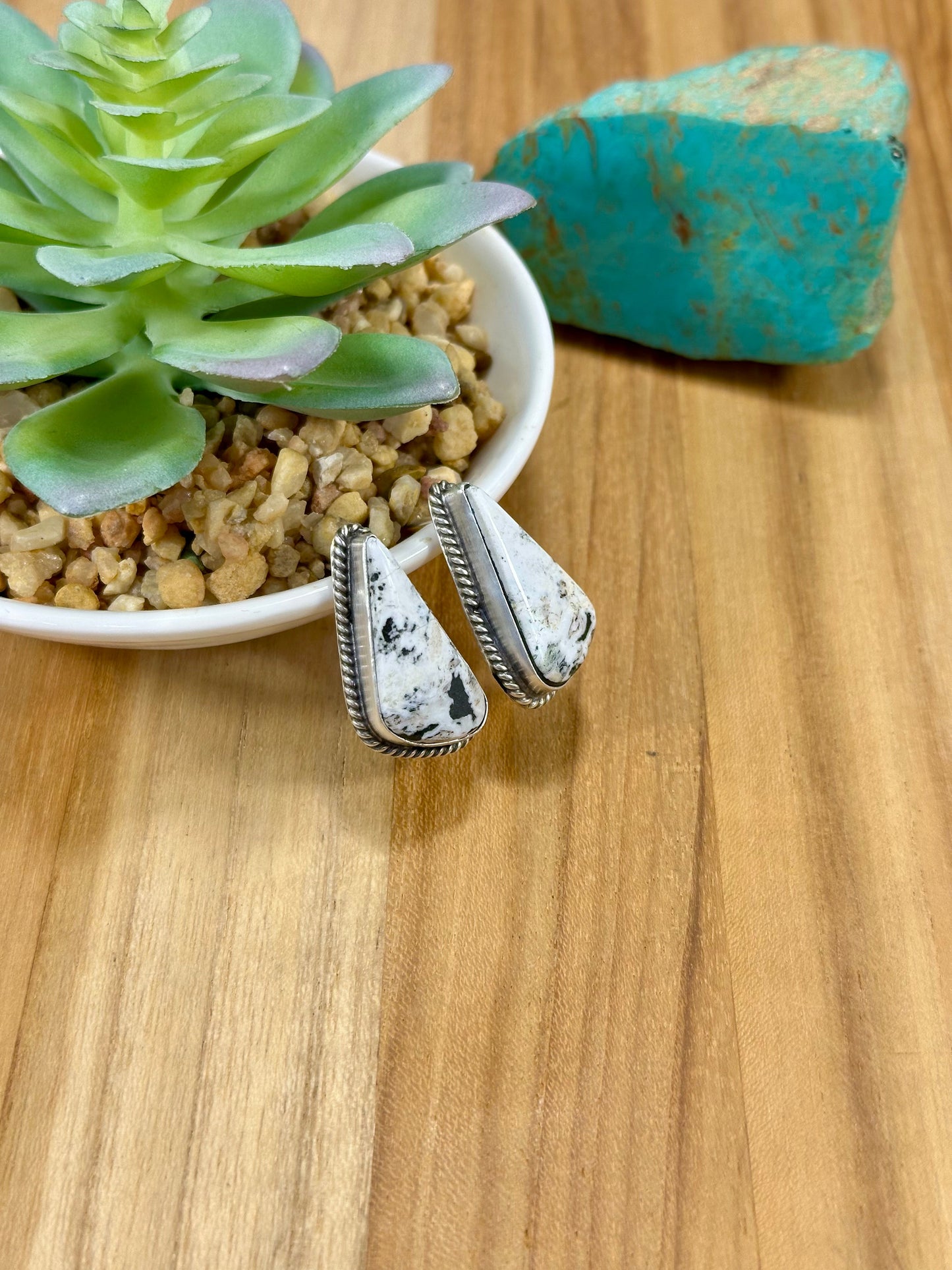 White Buffalo Triangle Sterling Silver Earring
