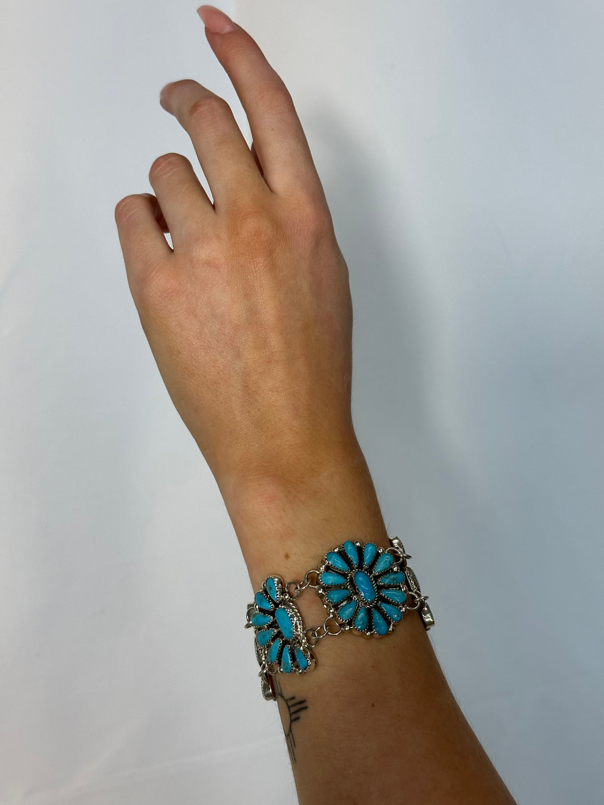 Kingman Turquoise Cluster Sterling Bracelet