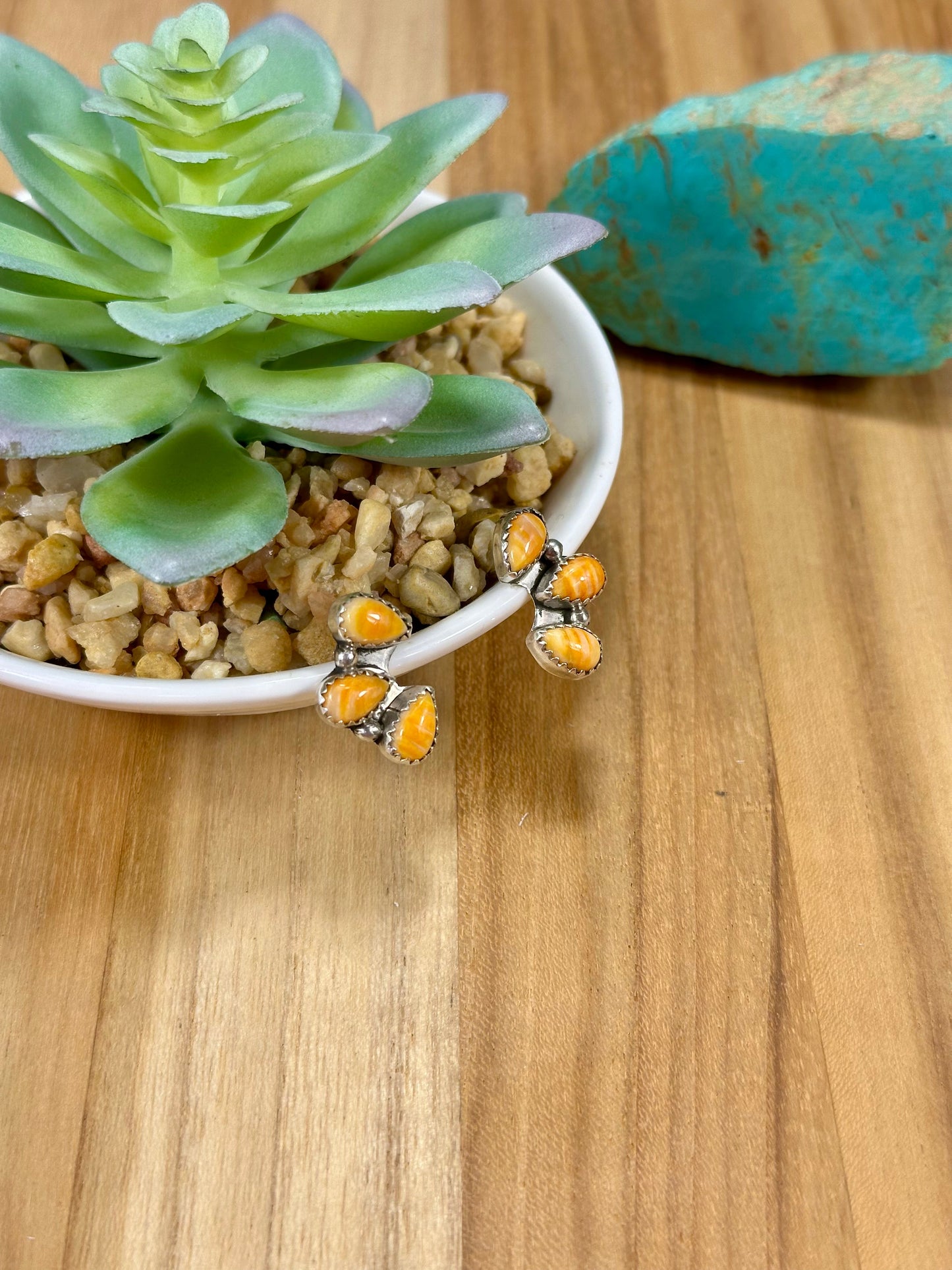 Orange Spiny Half Cluster Sterling Silver Earrings
