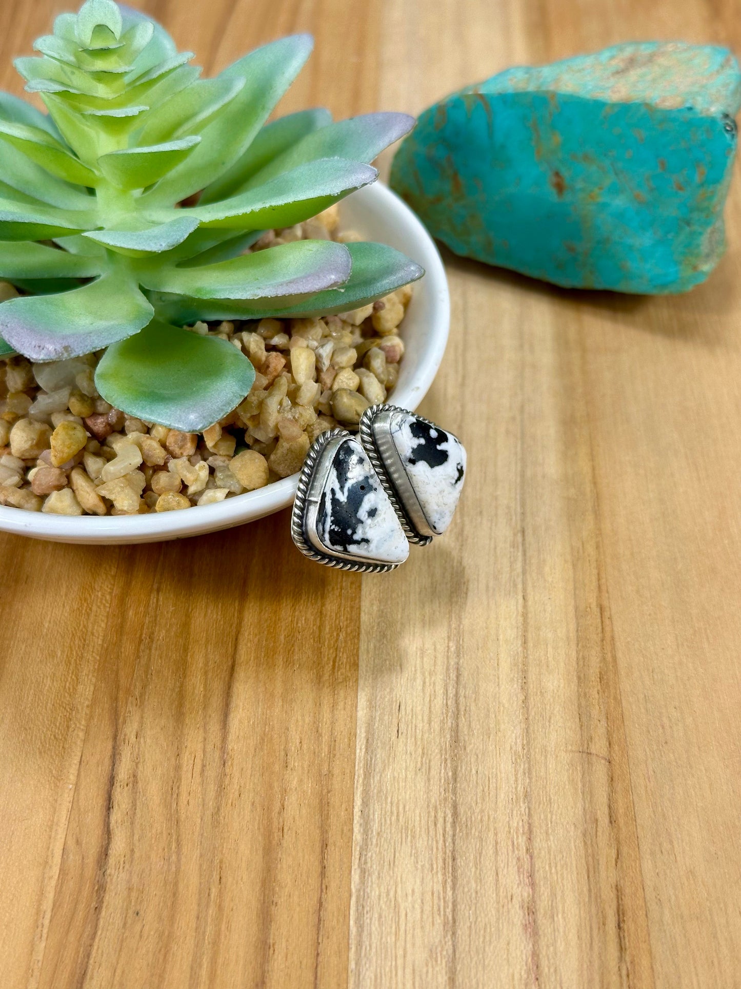 White Buffalo Triangle Sterling Silver Stud Earrings