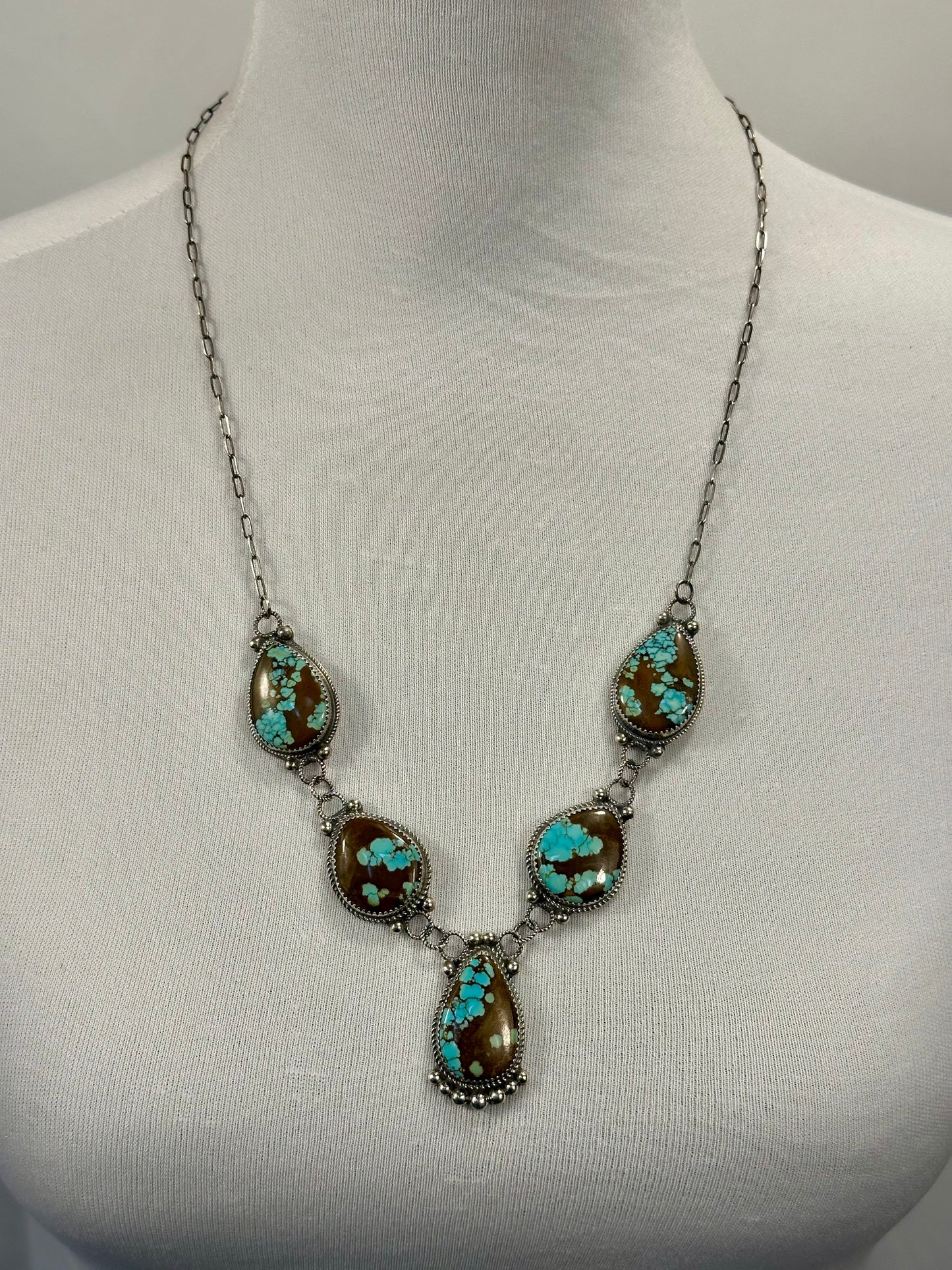 #8 Turquoise 5 Stone Sterling Silver Lariat Necklace
