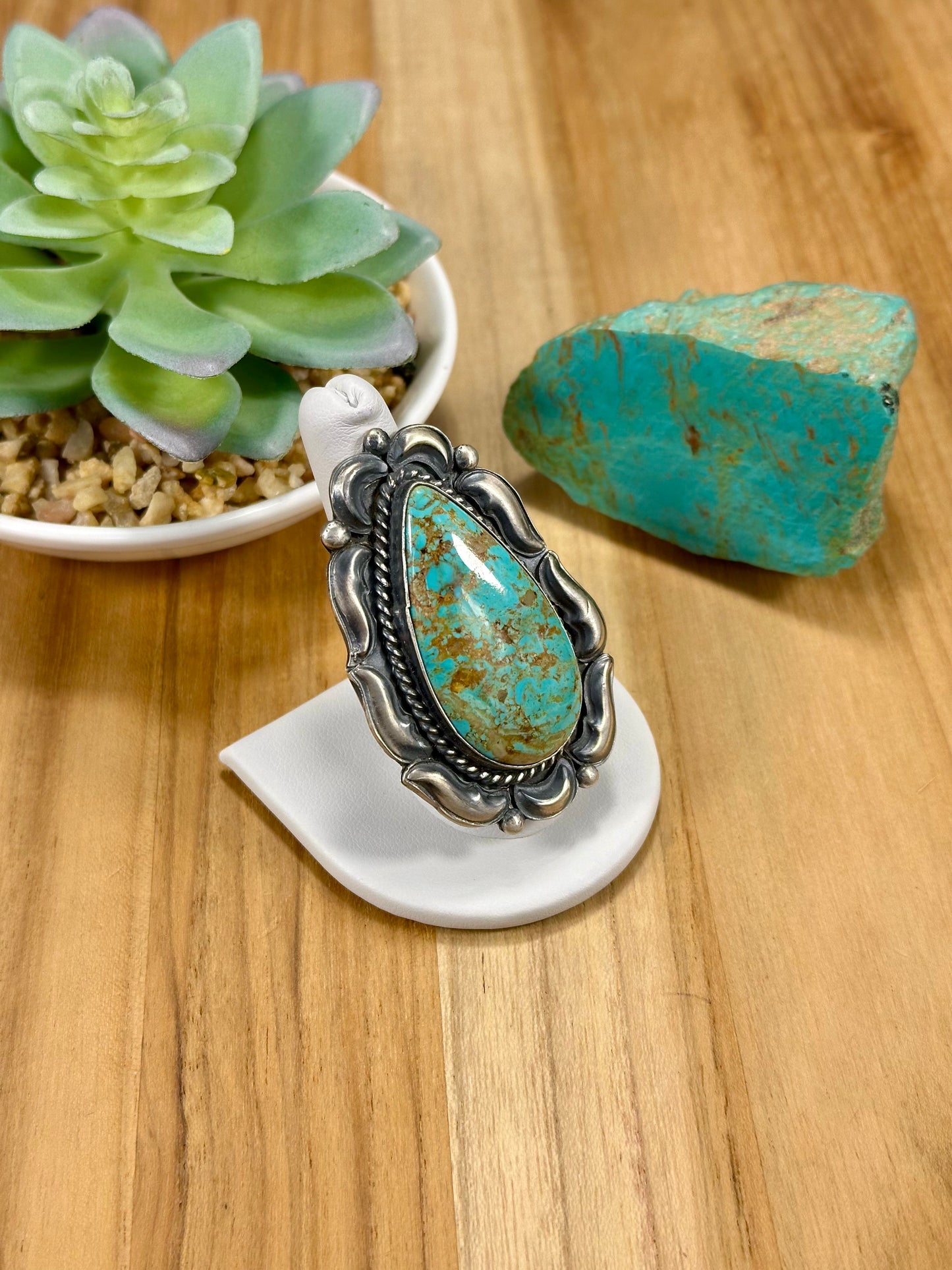 Kingman Turquoise Teardrop Sterling Silver Ring