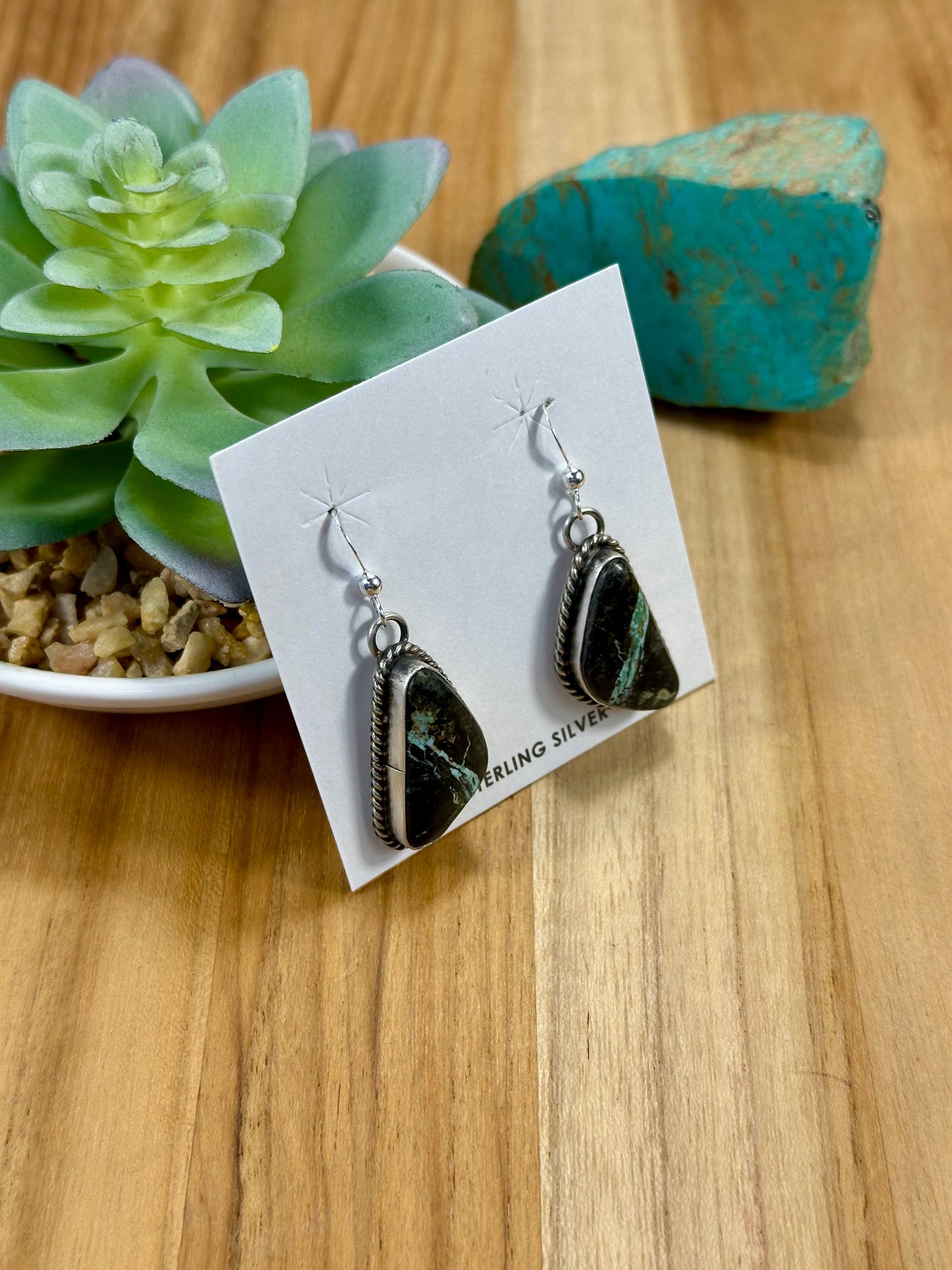 Black Jack Teardrop Sterling Silver Dangle Earrings