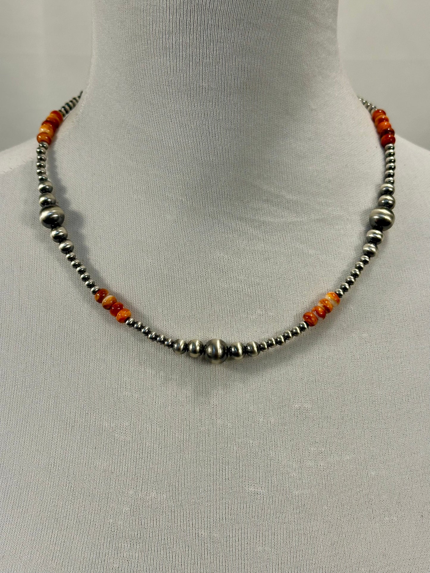 Orange Spiny & Sterling Pearl Necklace