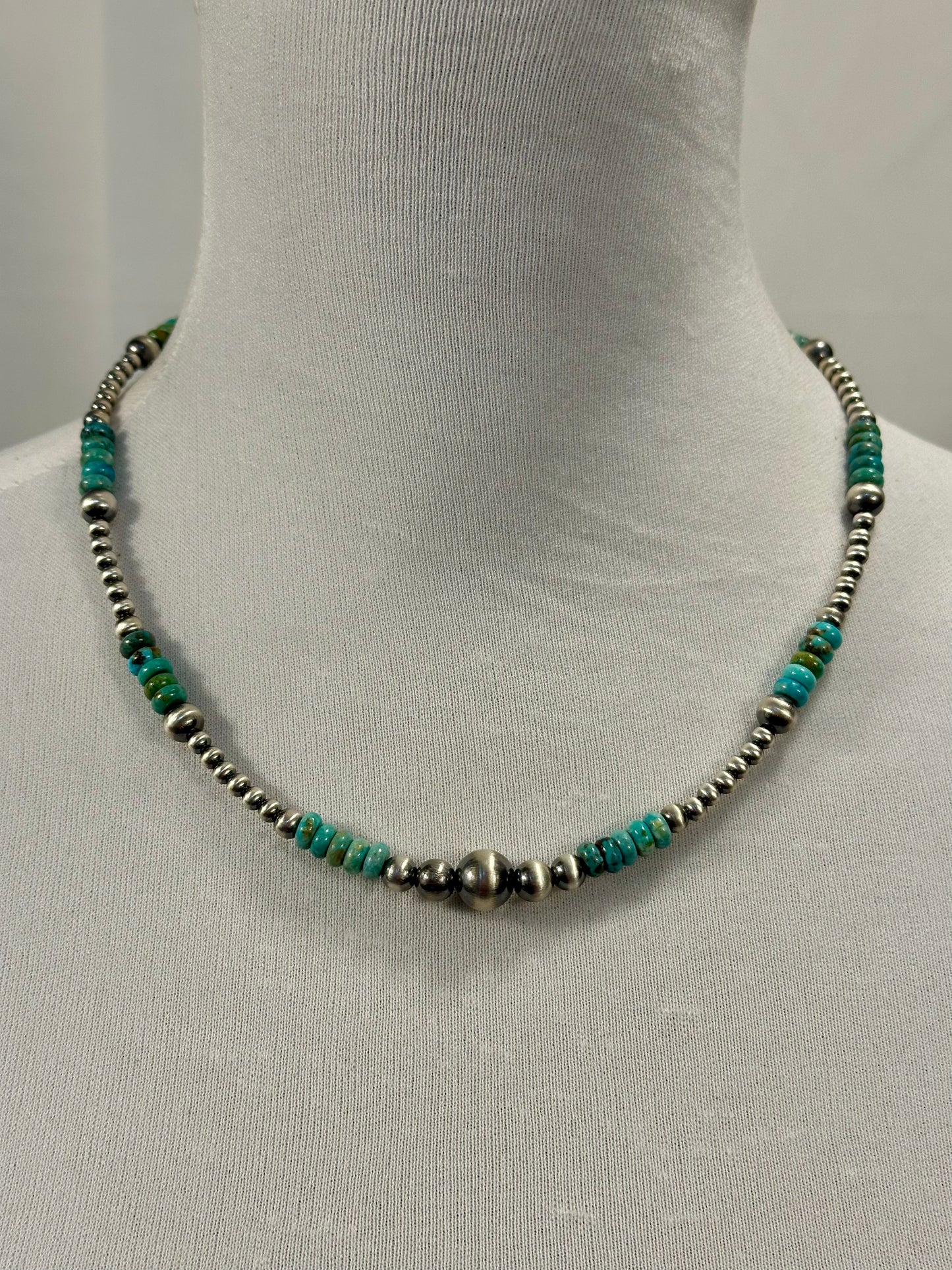 Kingman Turquoise and Silver Pearl Necklace