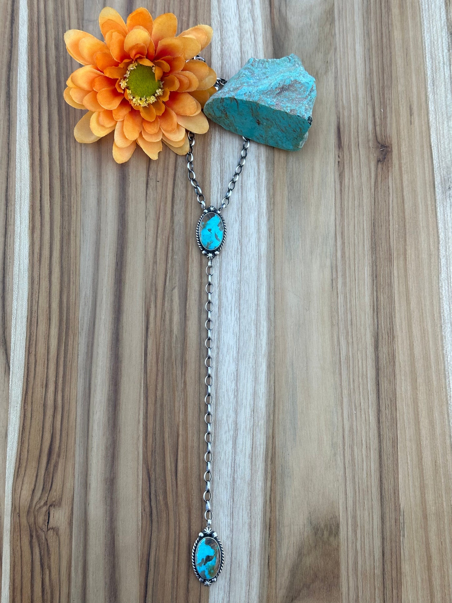 Kingman Turquoise 2 Stone Sterling Silver Necklace