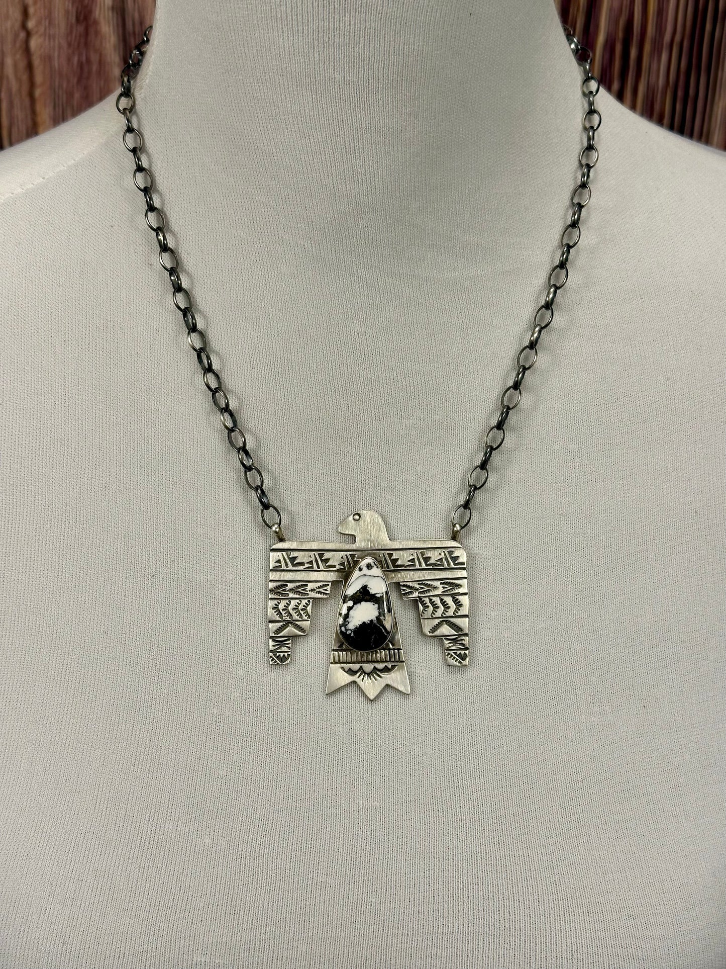 White Buffalo Thunderbird Sterling Silver Necklace
