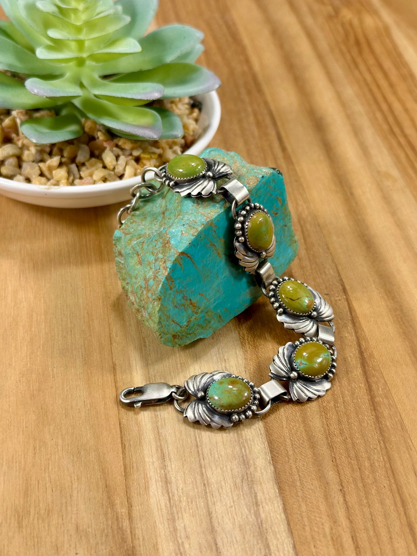 Kingman Turquoise 5 Stone Leaf Bracelet