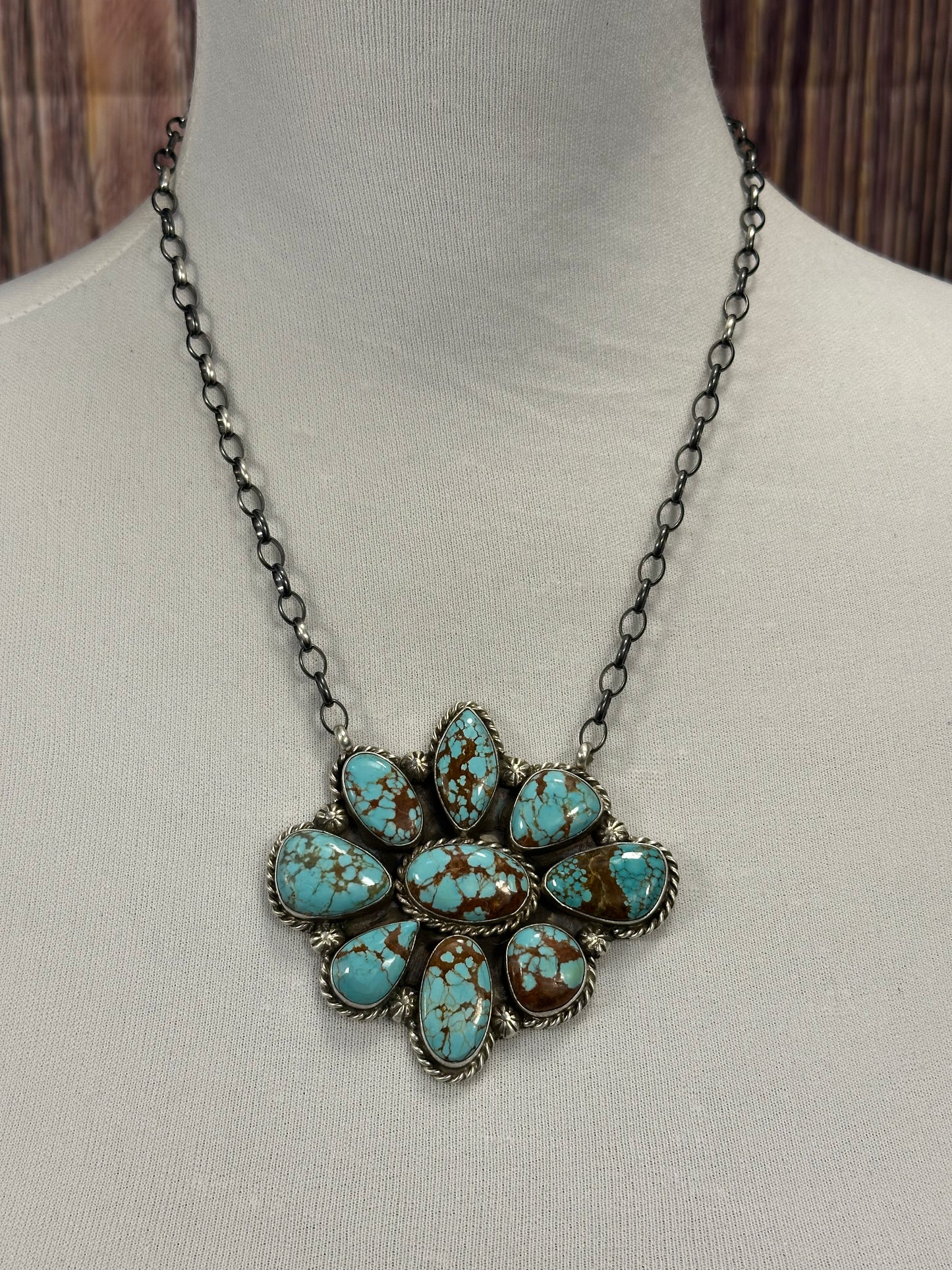 #8 Turquoise Floral Cluster Sterling Necklace
