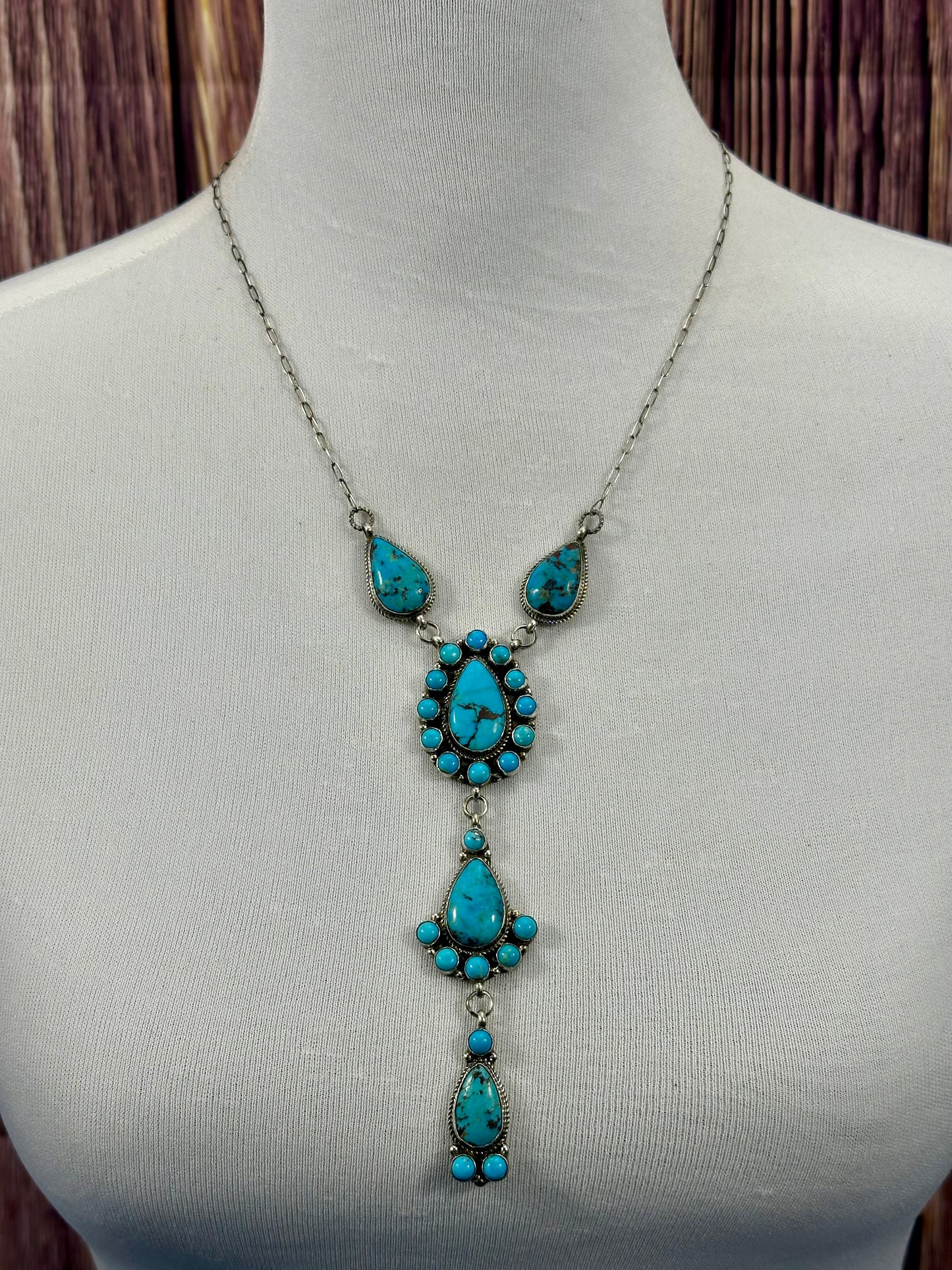 Kingman Turquoise Cluster Pendant Lariat