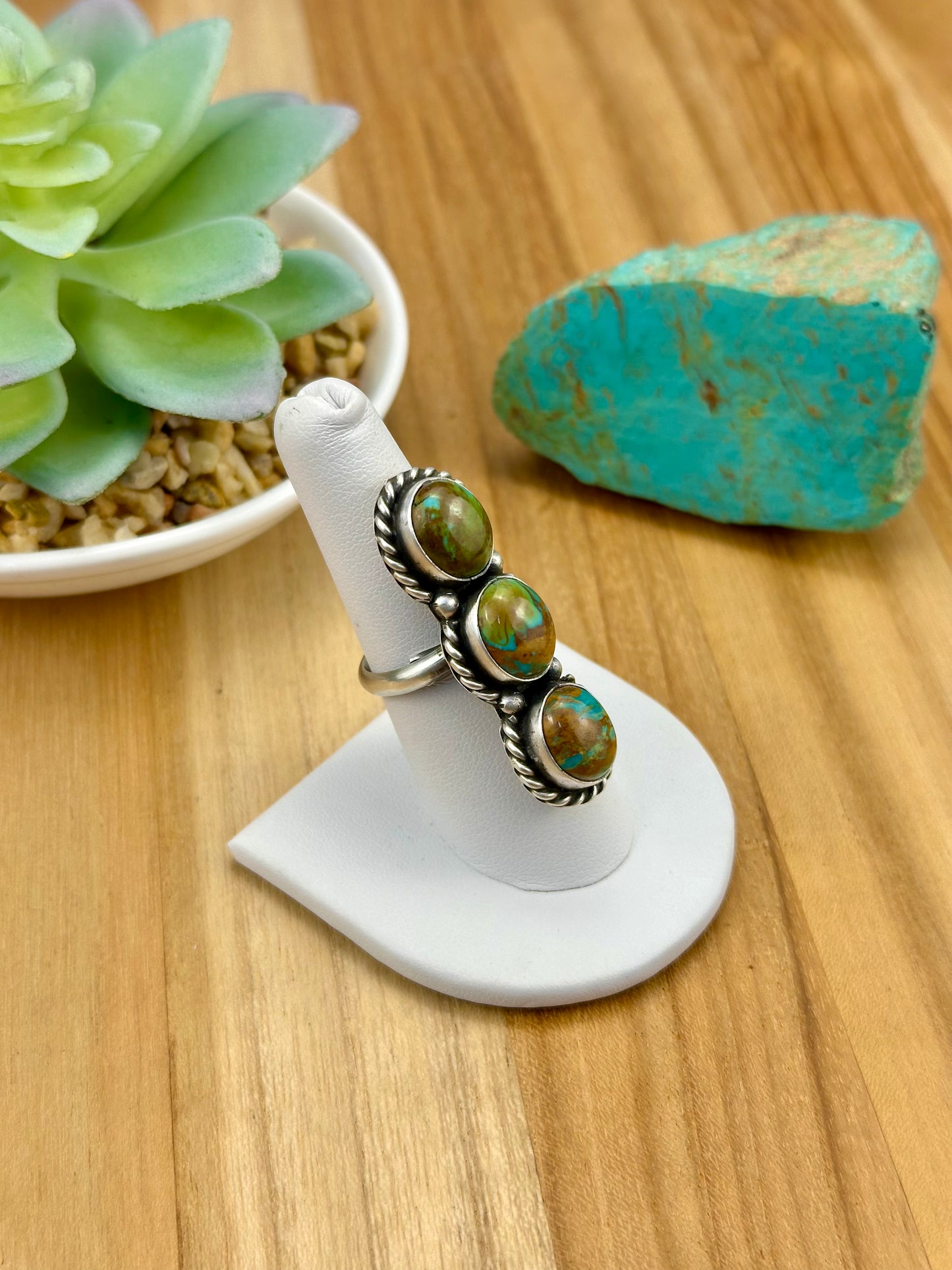 Kingman Turquoise 3 Stone Sterling Ring