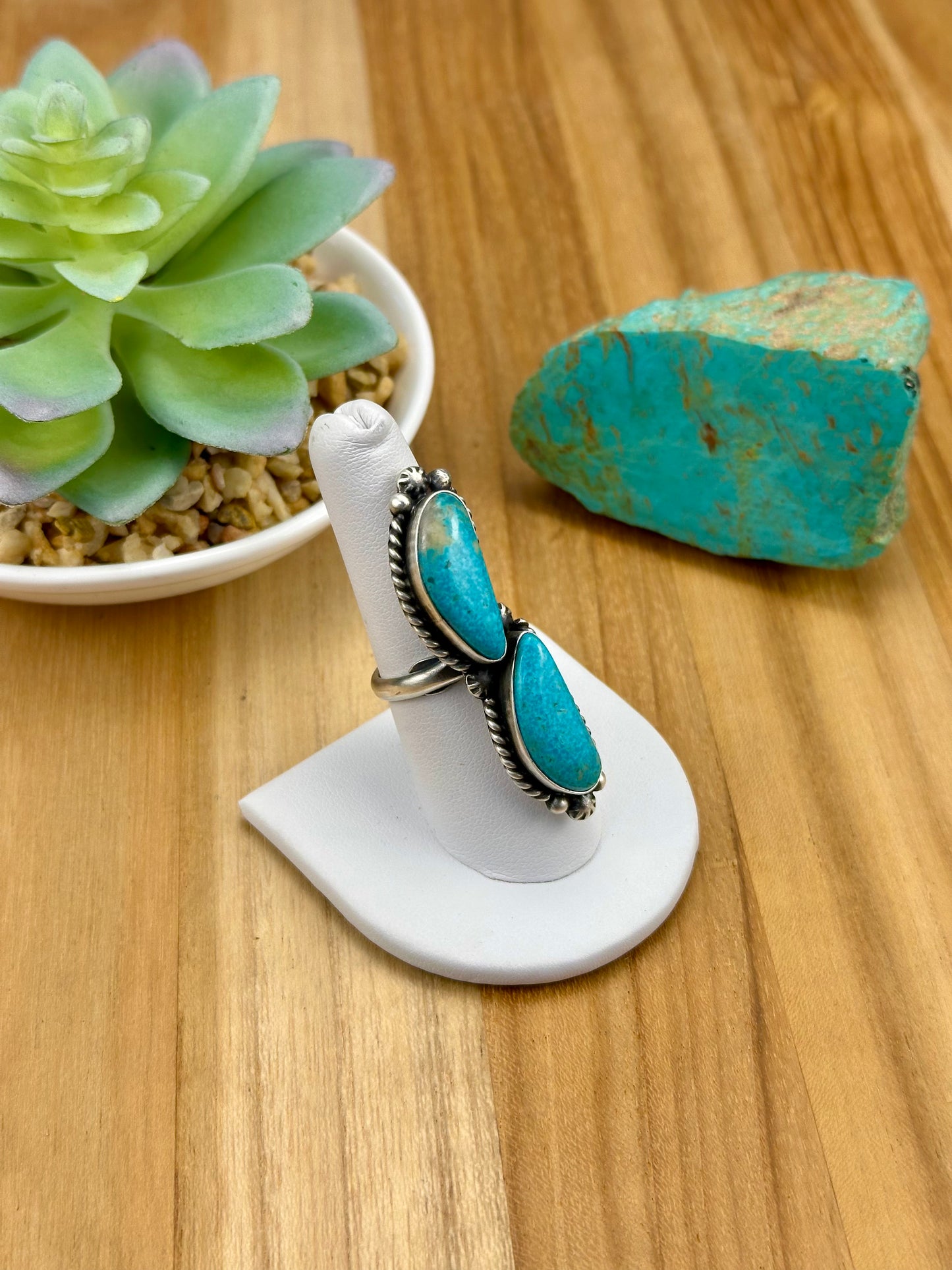 Kingman Turquoise 2 Stone Sterling Ring