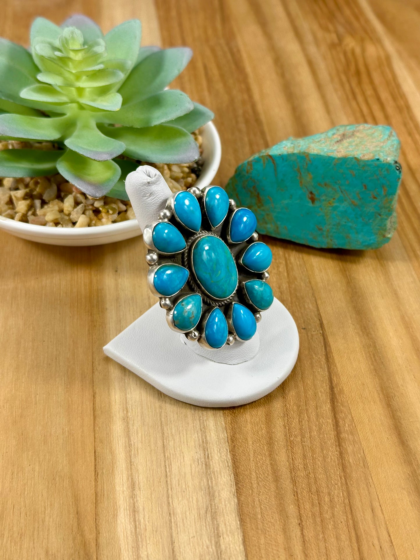 Kingman Turquoise Floral Cluster Sterling Ring