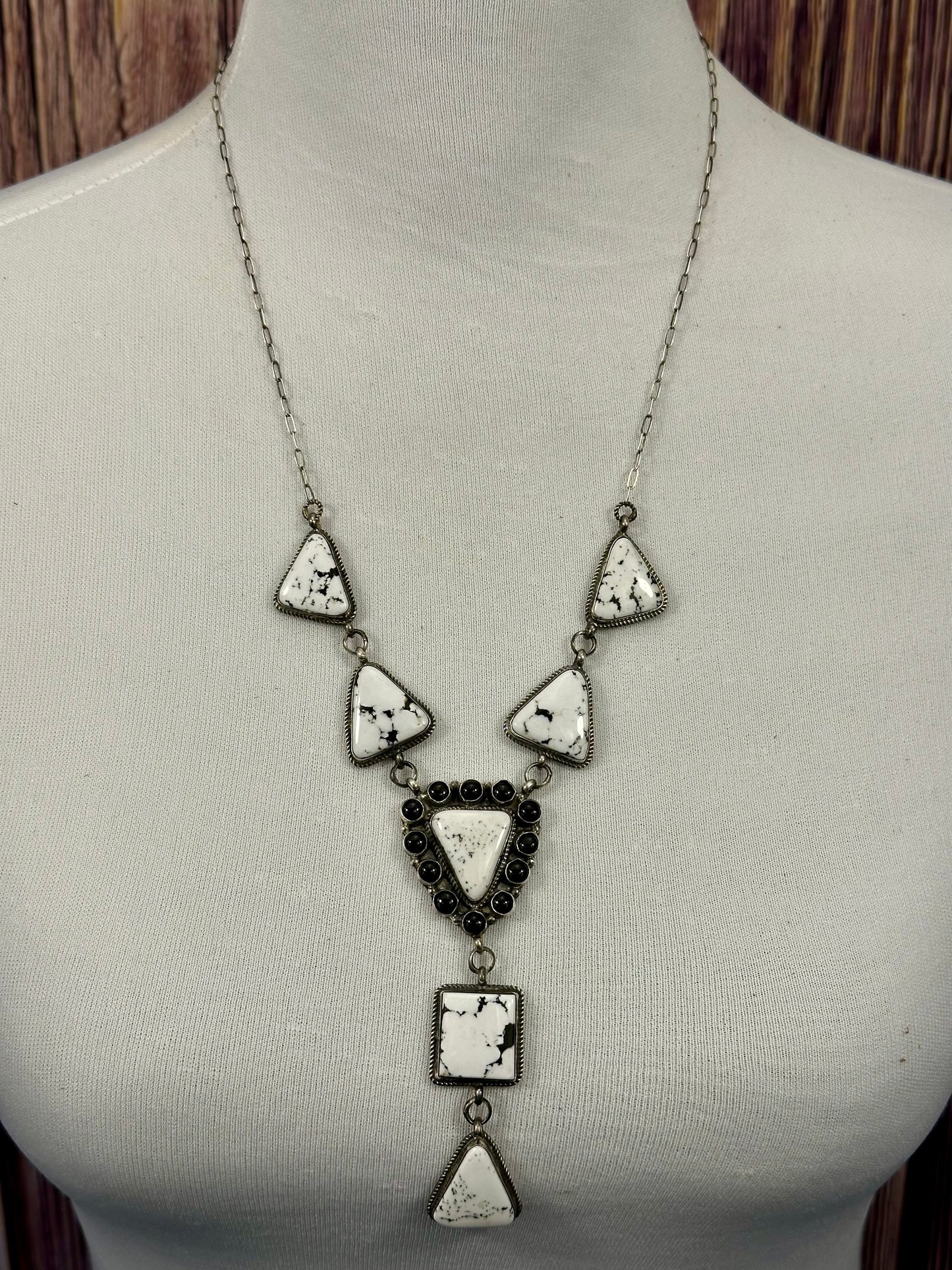 White Buffalo & Onyx Sterling Lariat