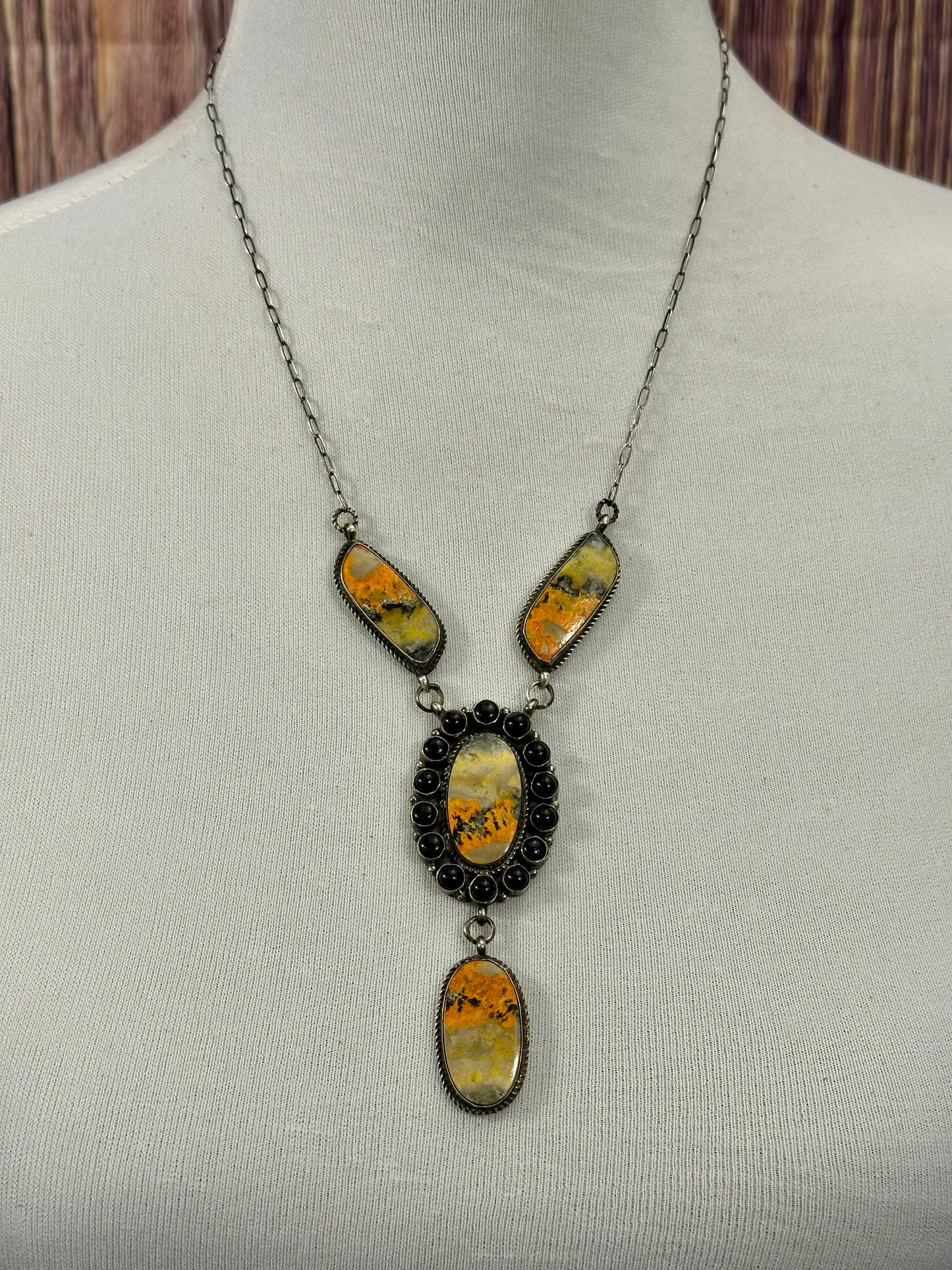 Bumblebee Jasper & Black Onyx Sterling Lariat