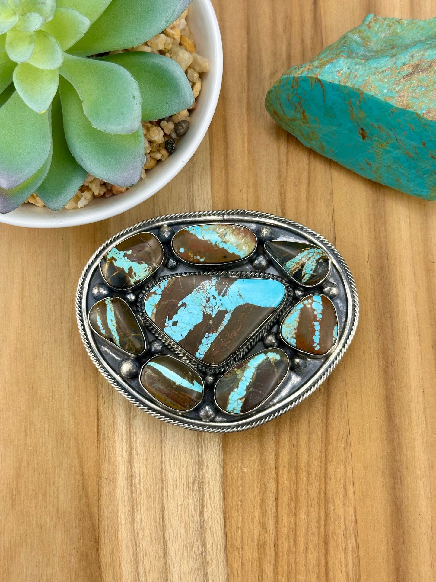 #8 Turquoise Cluster Sterling Belt Buckle