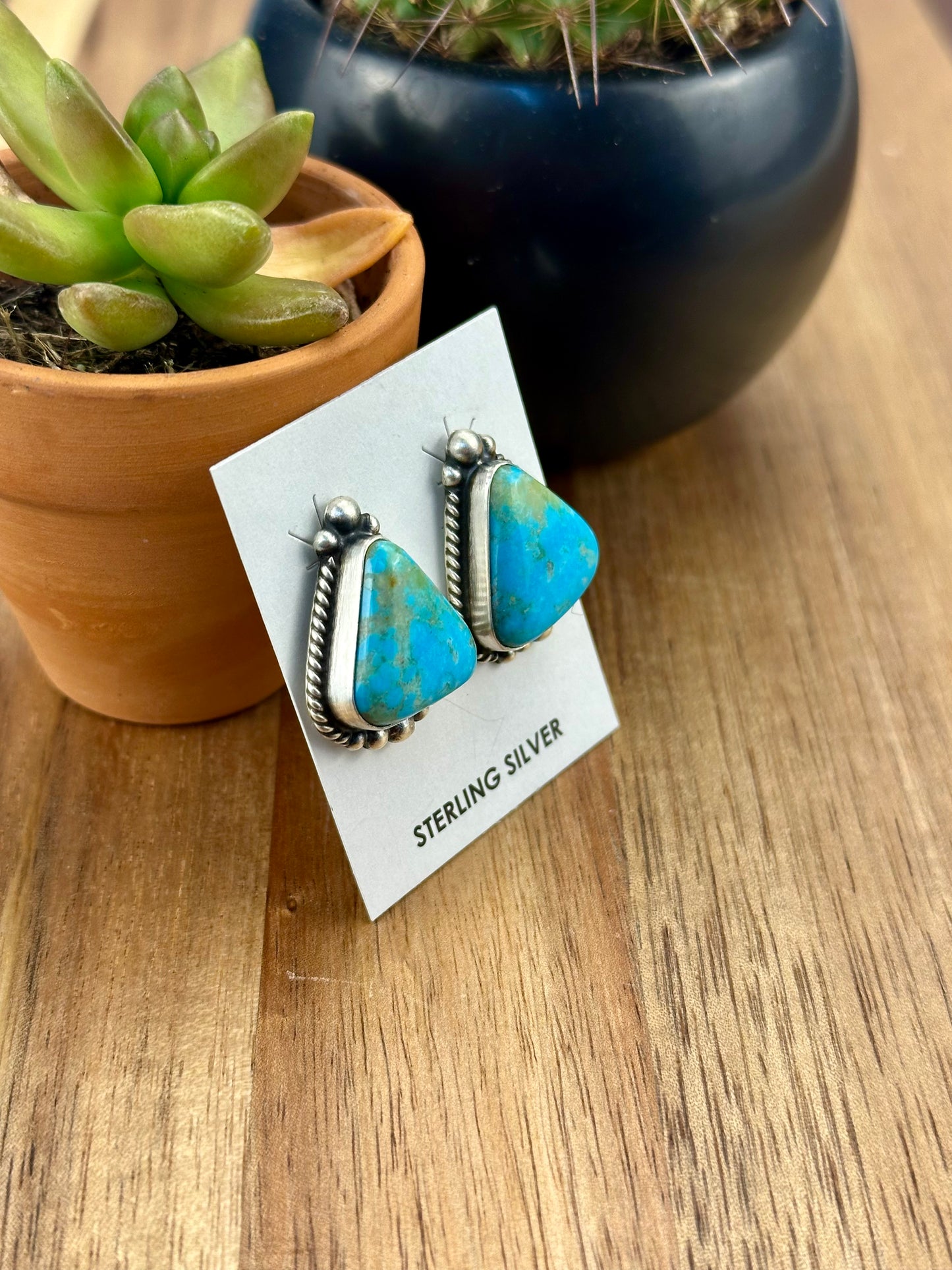 Kingman Turquoise Triangle Sterling Earrings