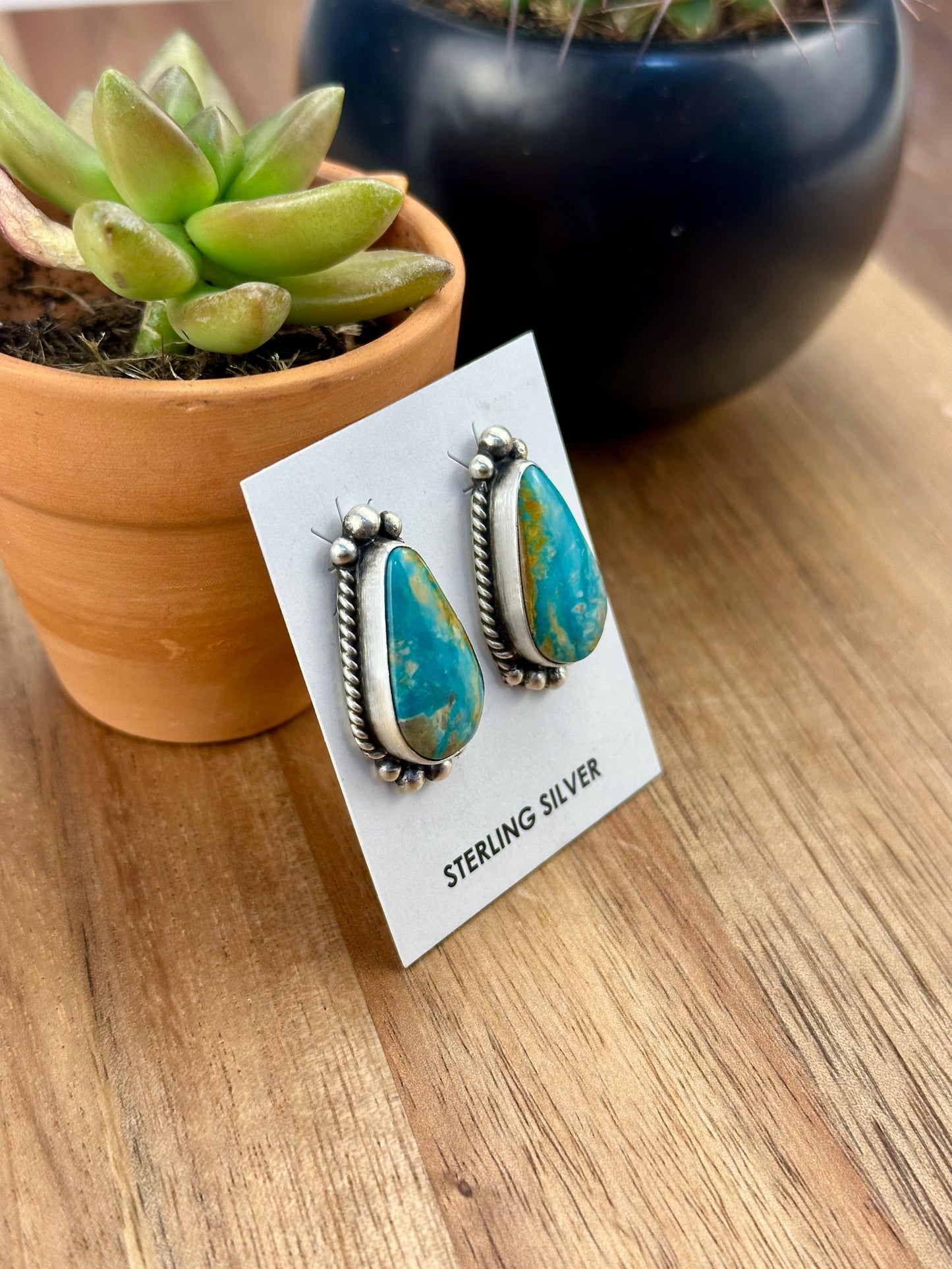 Kingman Turquoise Teardrop Sterling Earrings