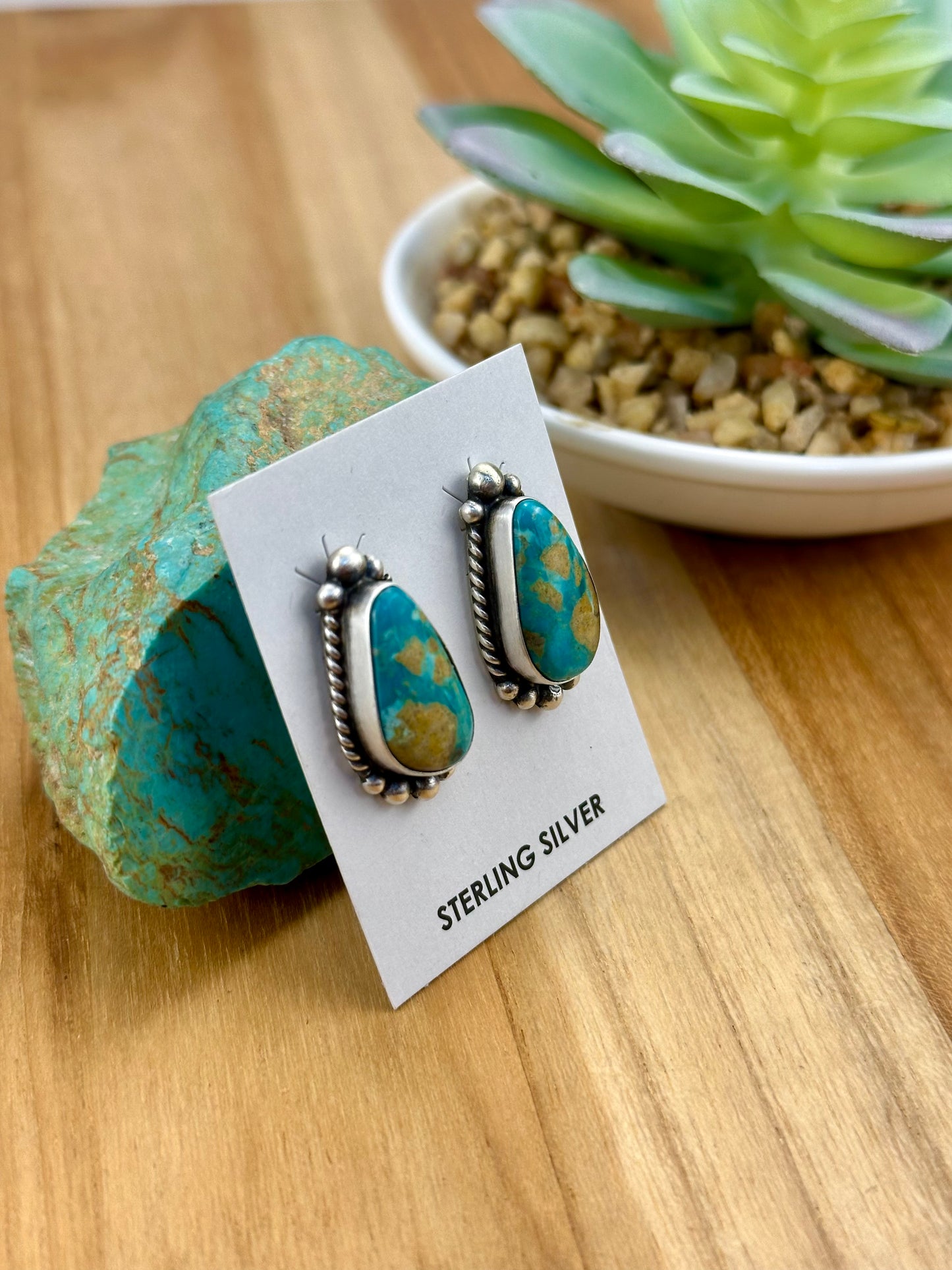 Kingman Turquoise Teardrop Sterling Studs