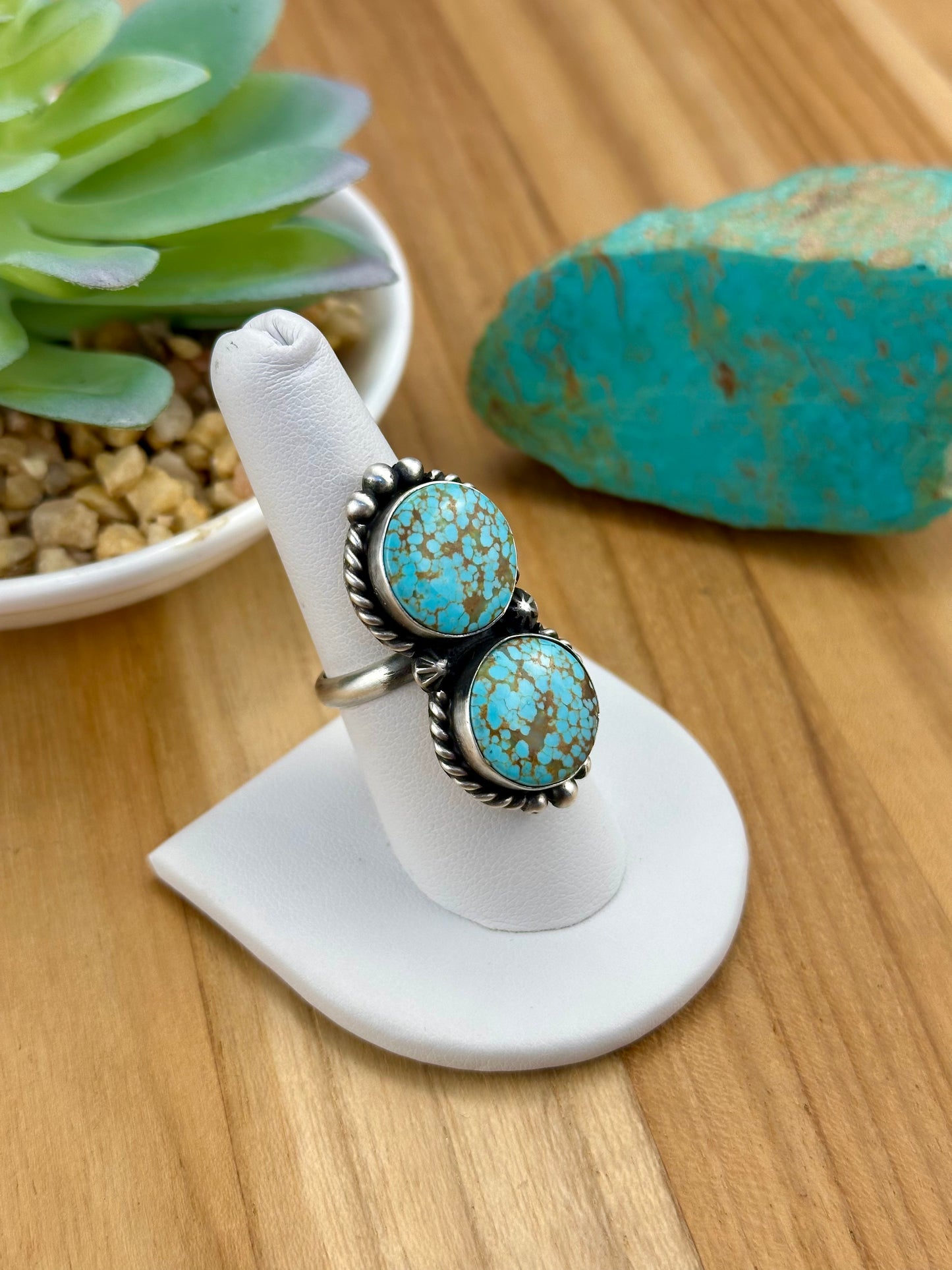 #8 Turquoise 2 Stone Sterling Ring